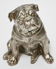 Silver Plated Bronze Seated Bull Dog by C H Valton