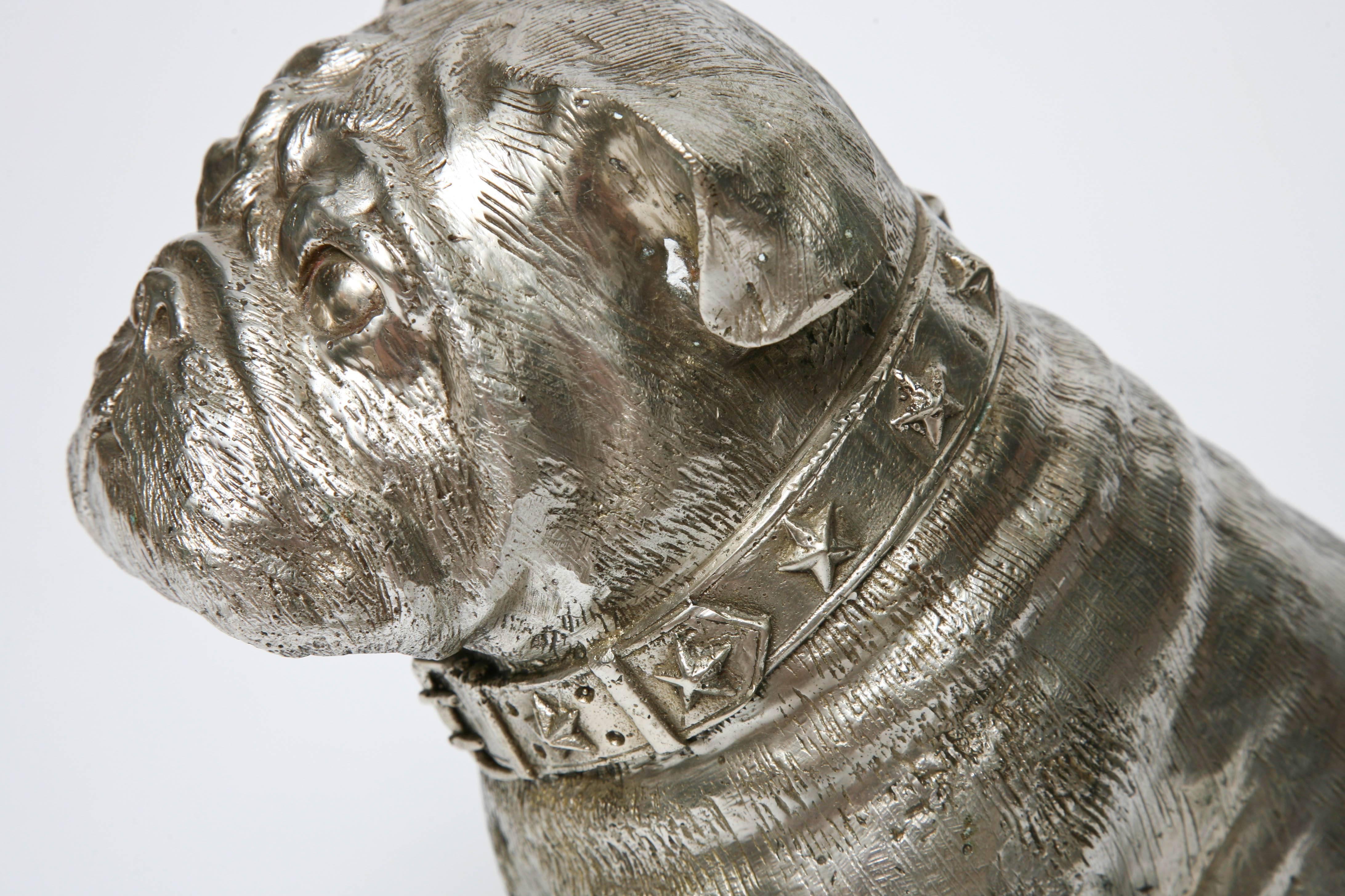 19th Century Silver Plated Bronze Seated Bull Dog by C H Valton