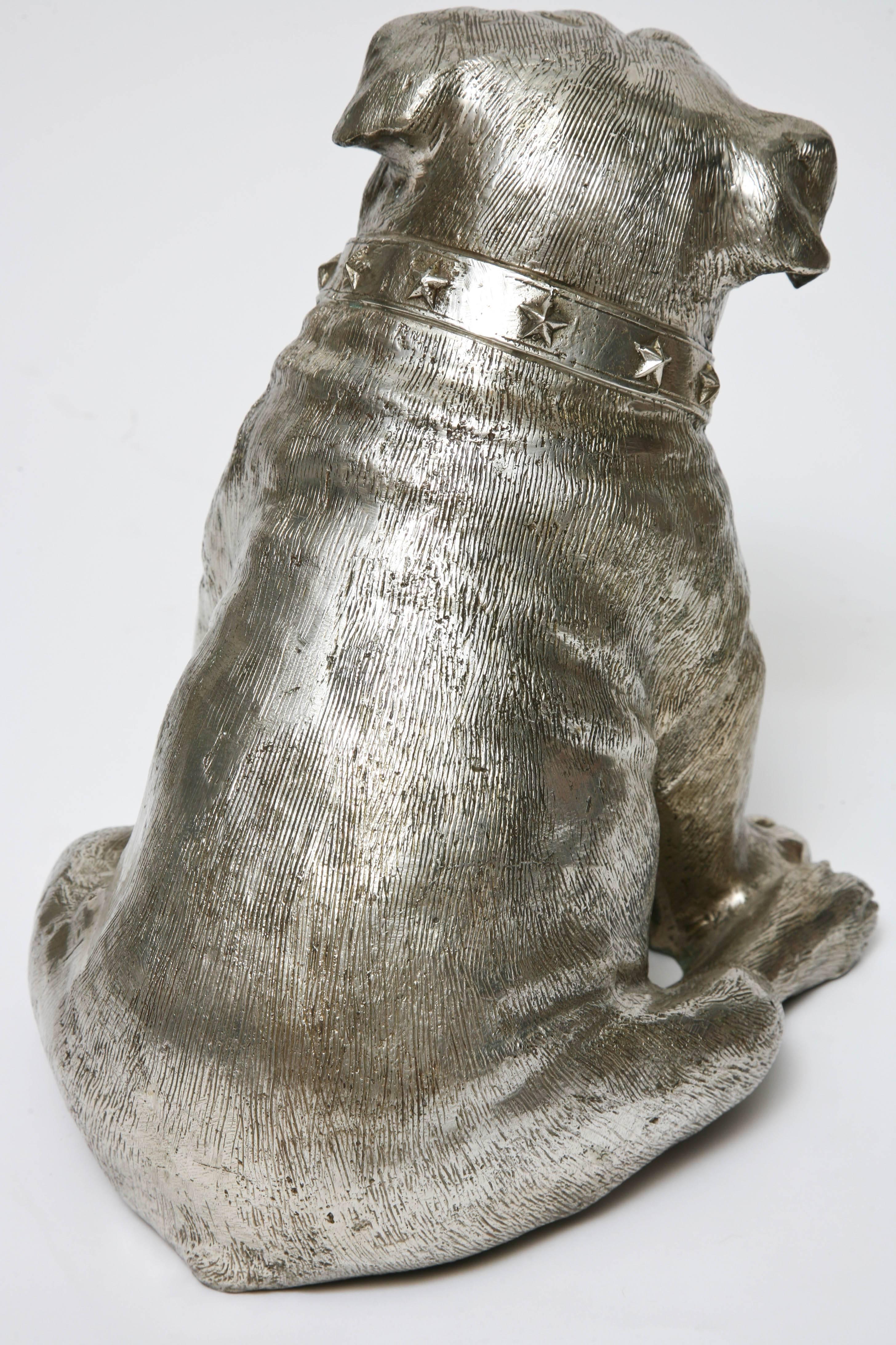 Silver Plated Bronze Seated Bull Dog by C H Valton 1