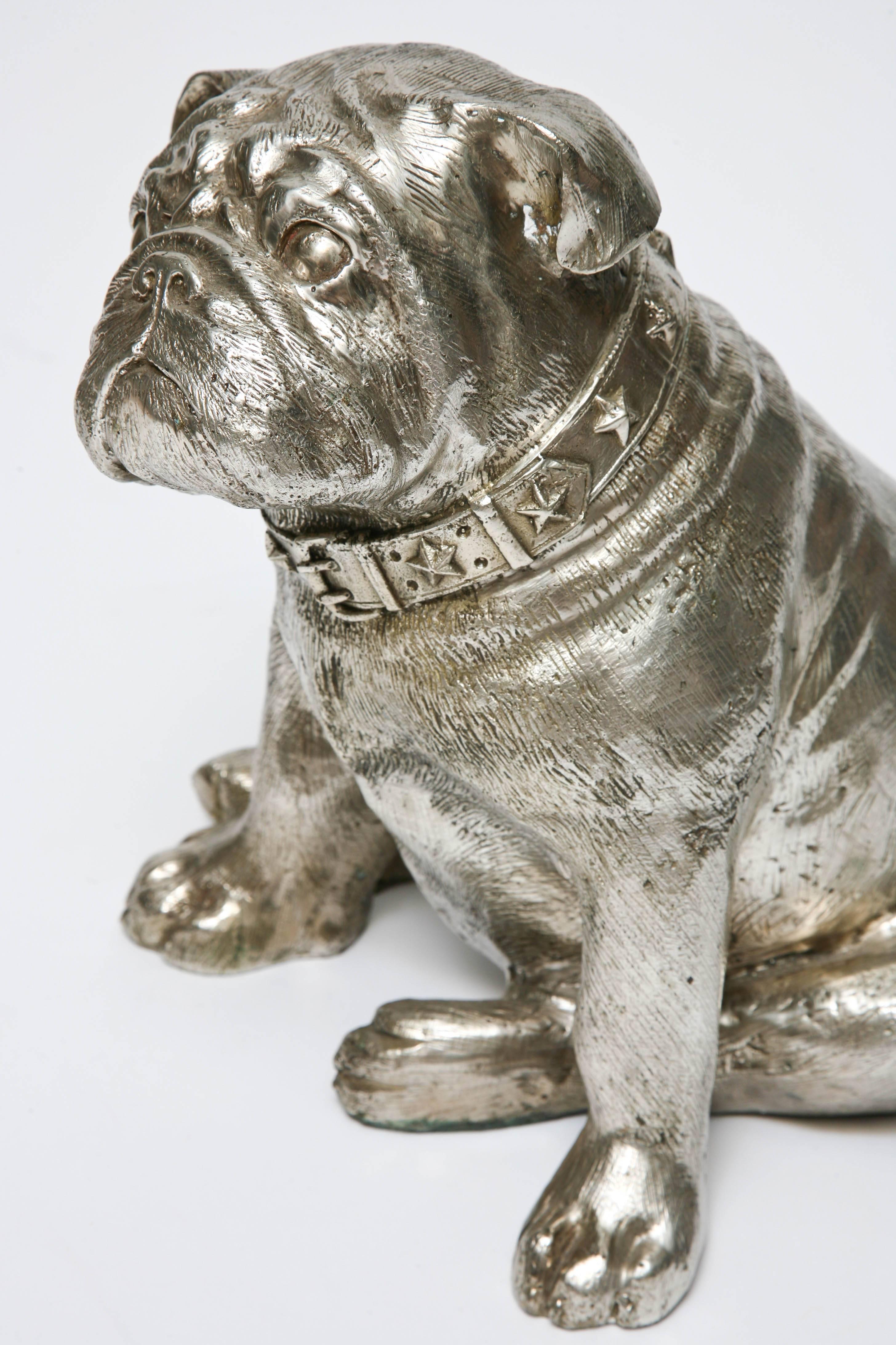 Silver Plated Bronze Seated Bull Dog by C H Valton 4