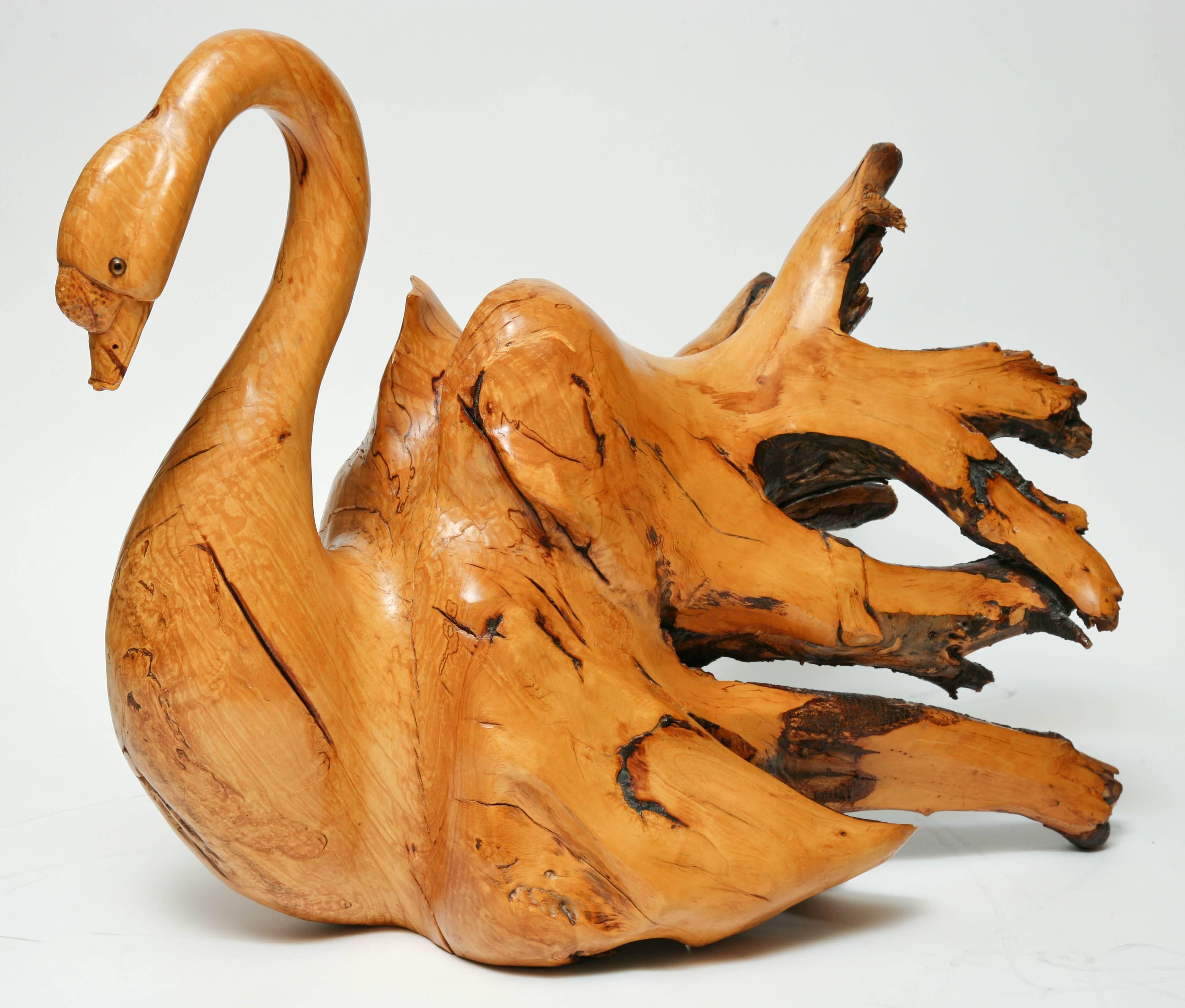Large Artisan Hand Carved Swan Sculpture