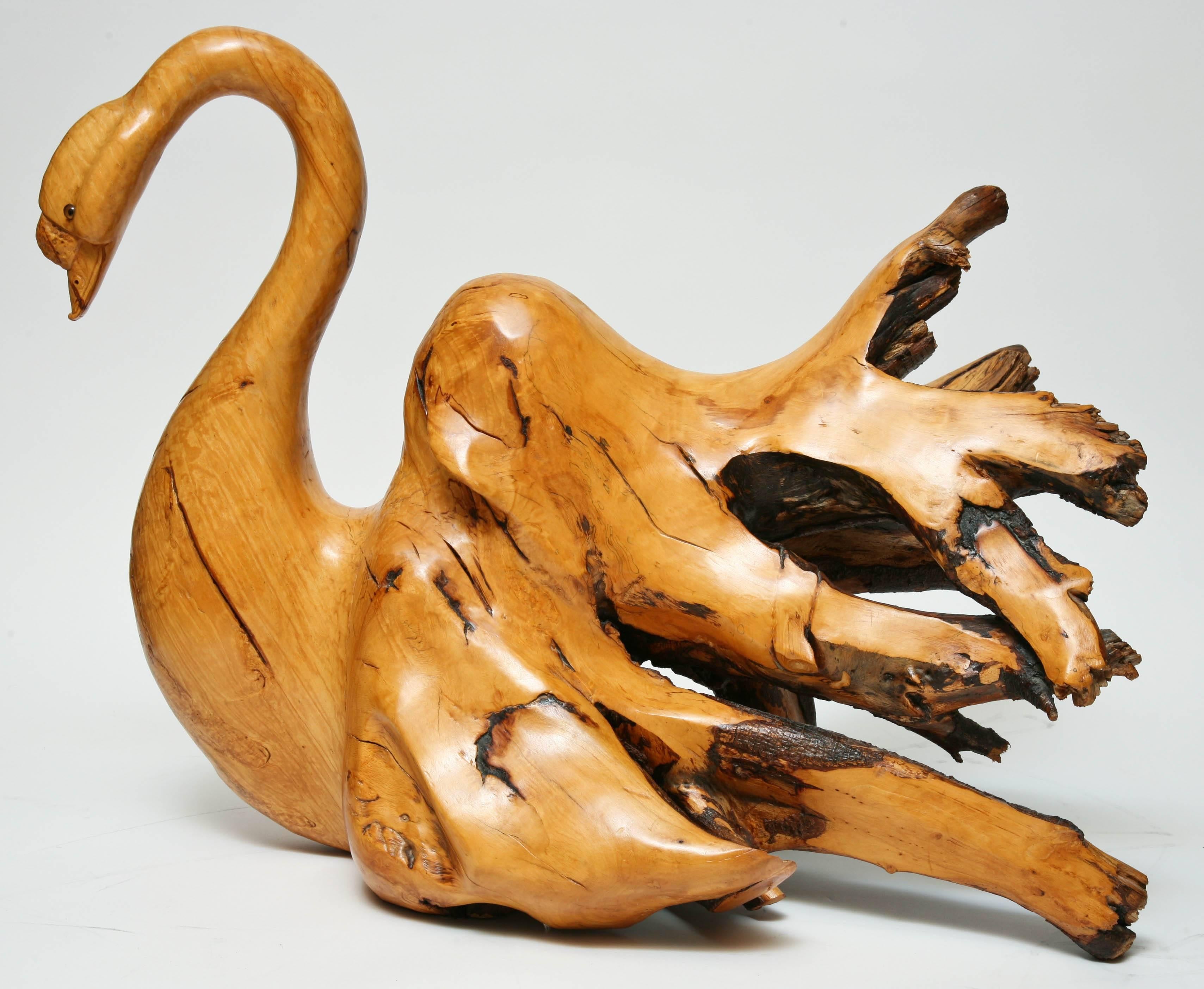 Large Artisan Hand Carved Swan Sculpture In Good Condition In West Palm Beach, FL