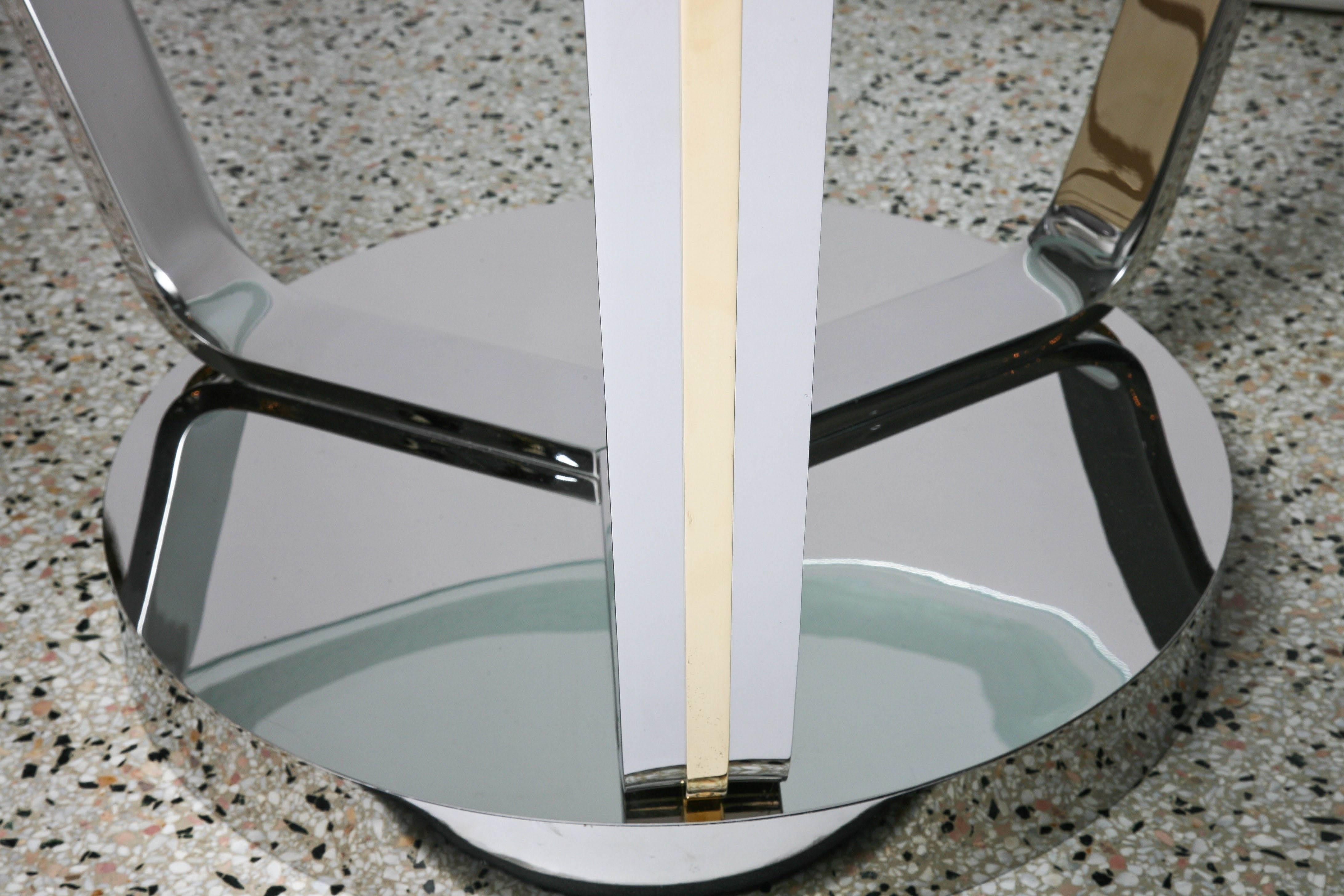 American  Round Dining in Polished Chrome, Brass and Etched Glass