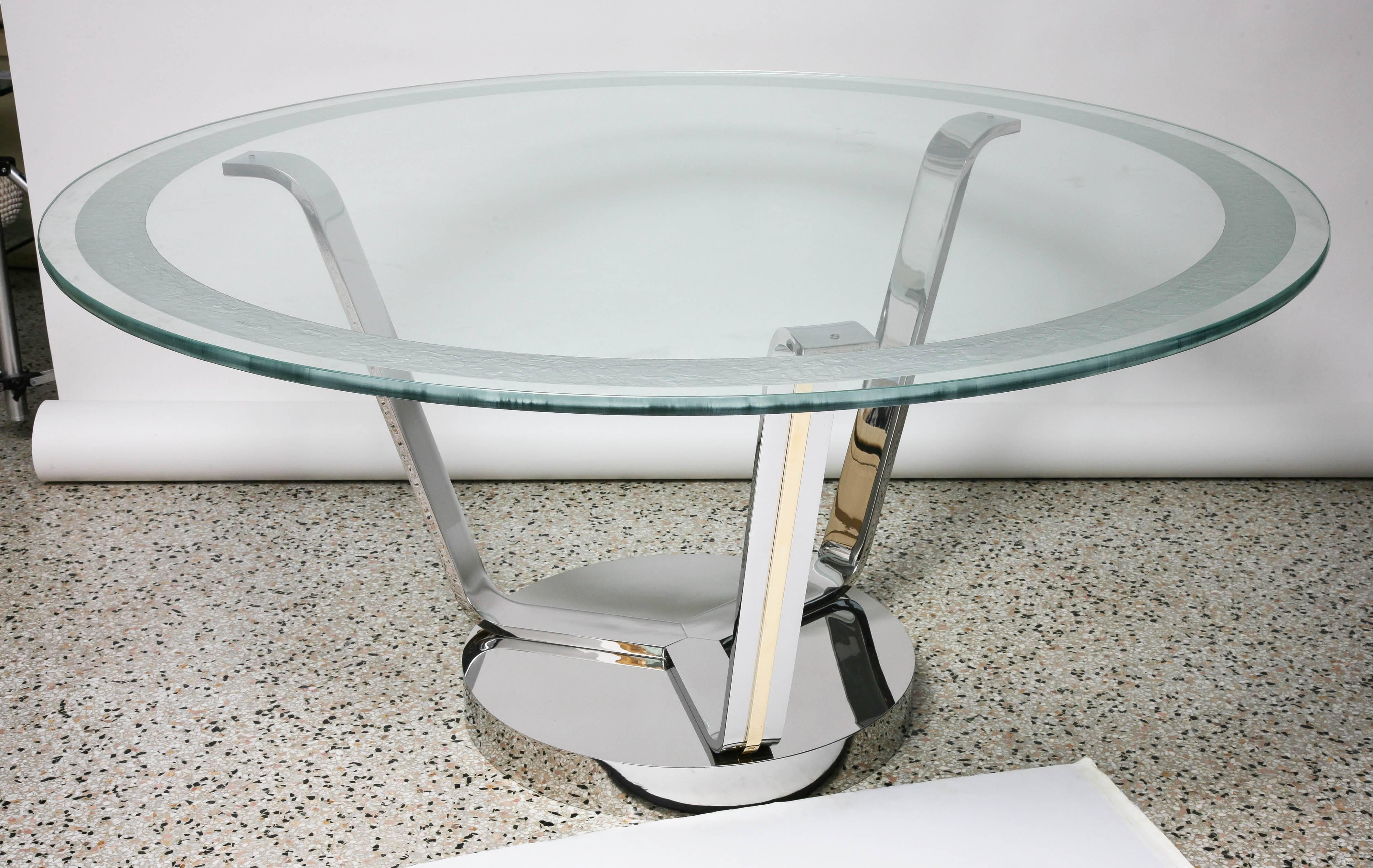  Round Dining in Polished Chrome, Brass and Etched Glass 2