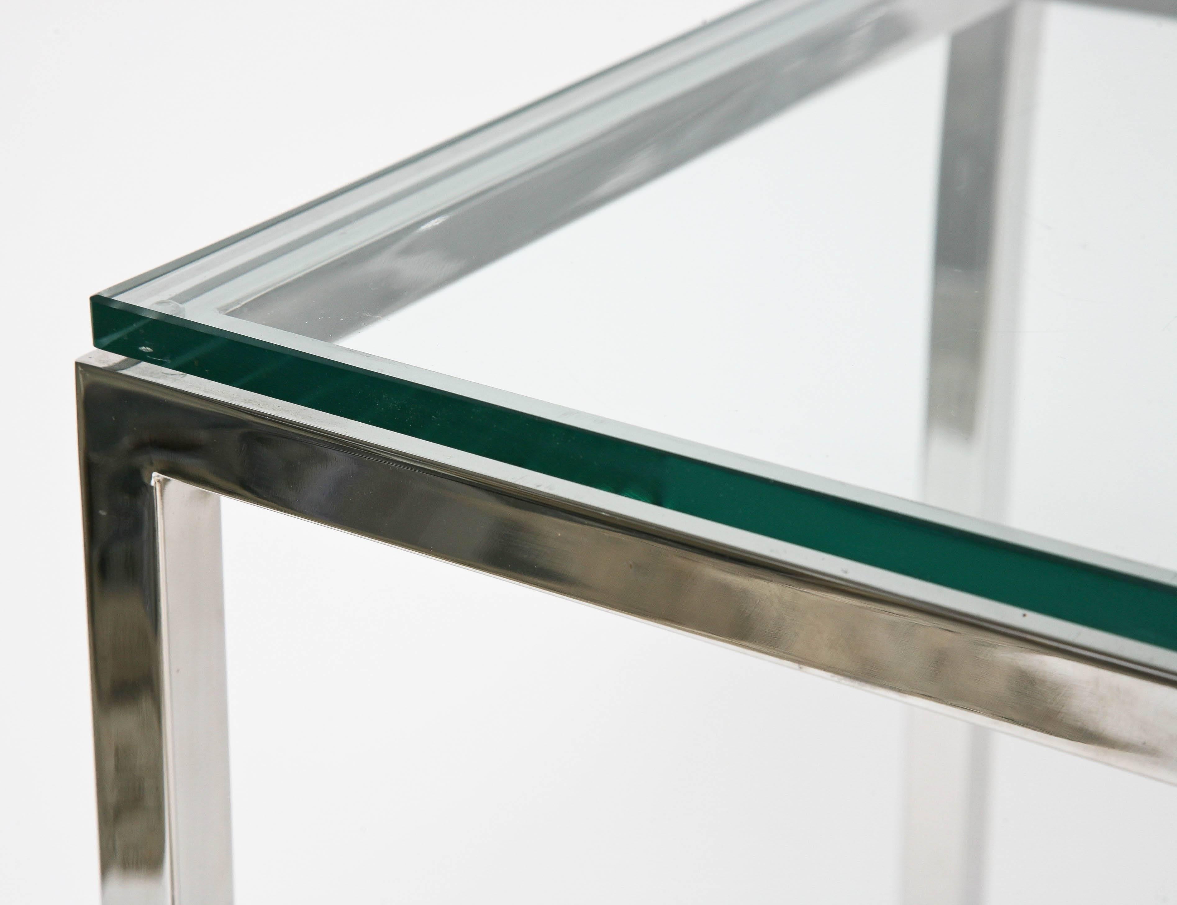Mid-Century Modern Polished Chrome and Glass Square Pedestal, Thin-Line by Milo Baughman
