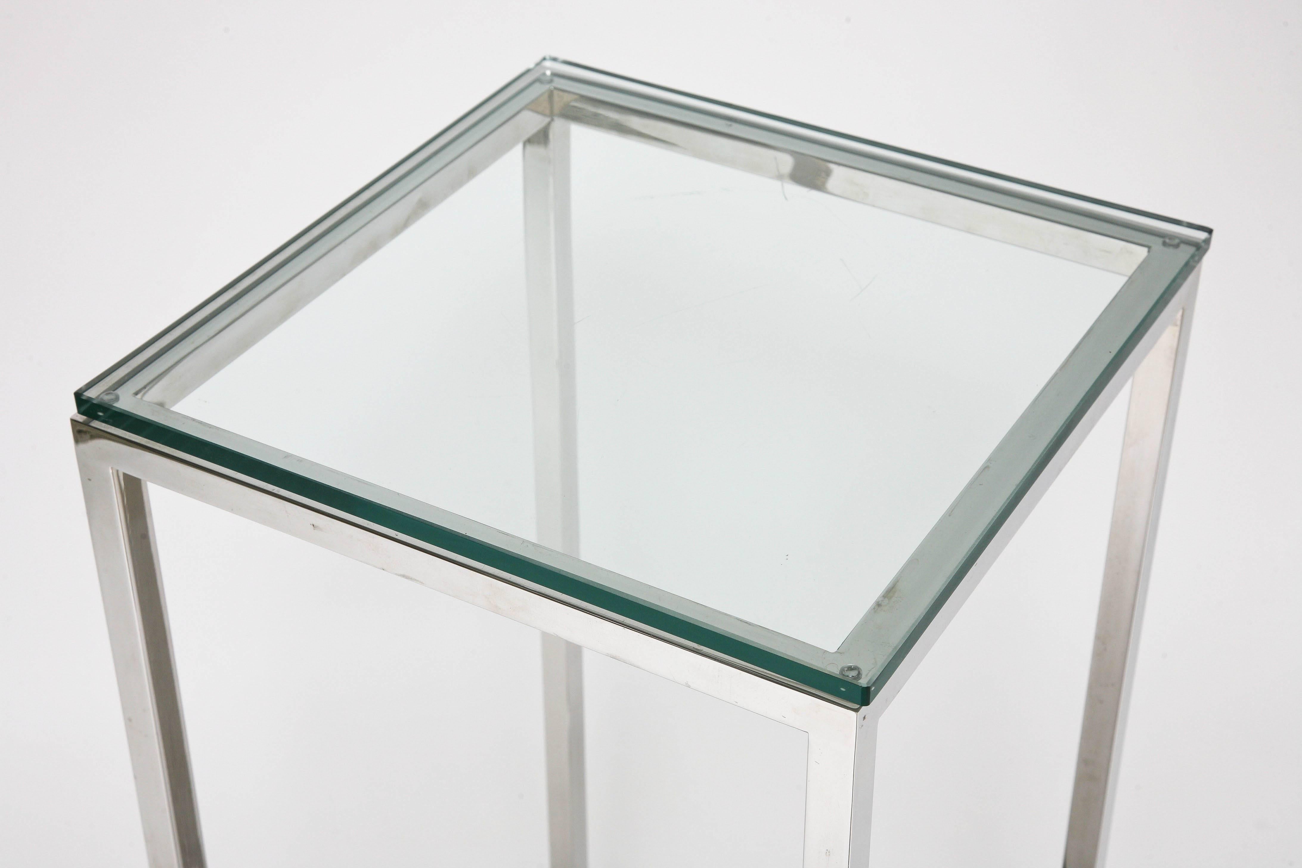 20th Century Polished Chrome and Glass Square Pedestal, Thin-Line by Milo Baughman