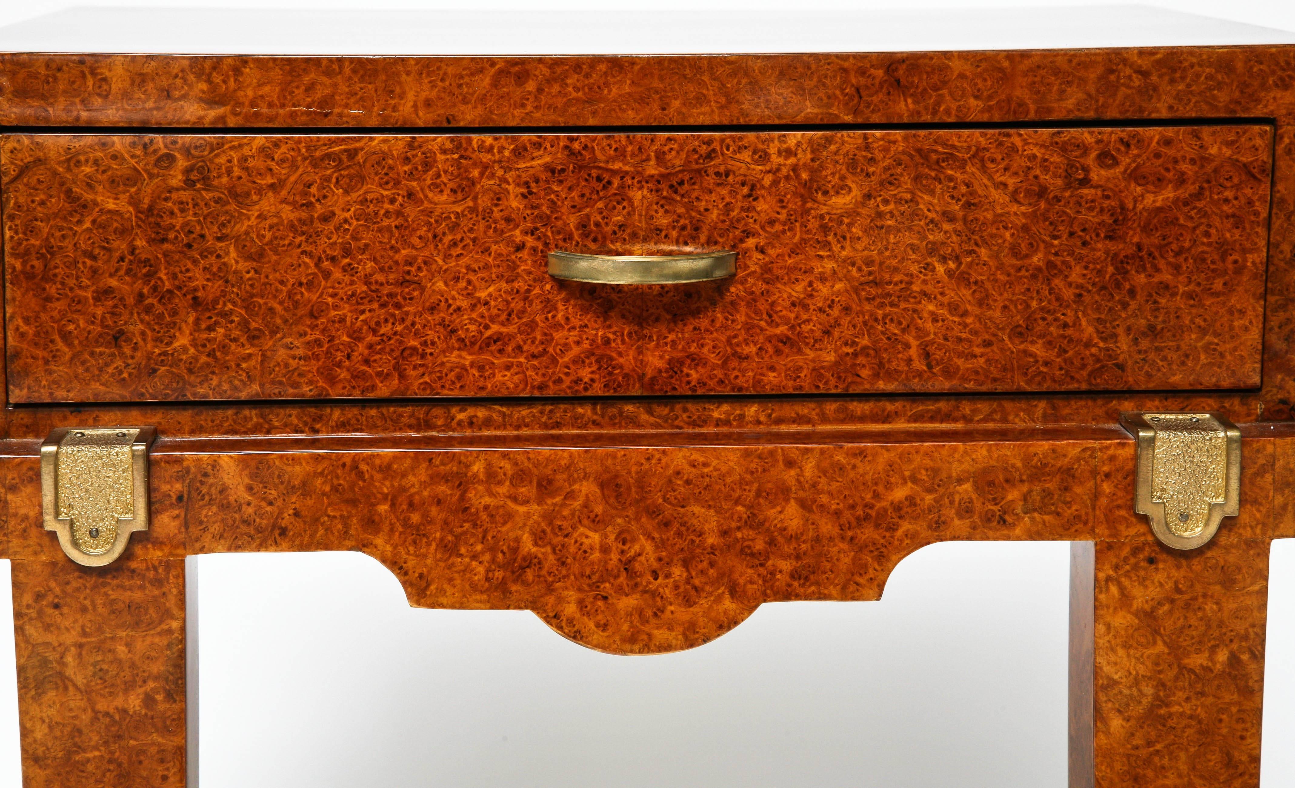 Pair of Art Deco Bedside Tables in Amboyna, Mother-of-Pearl and Bronze Doré 1