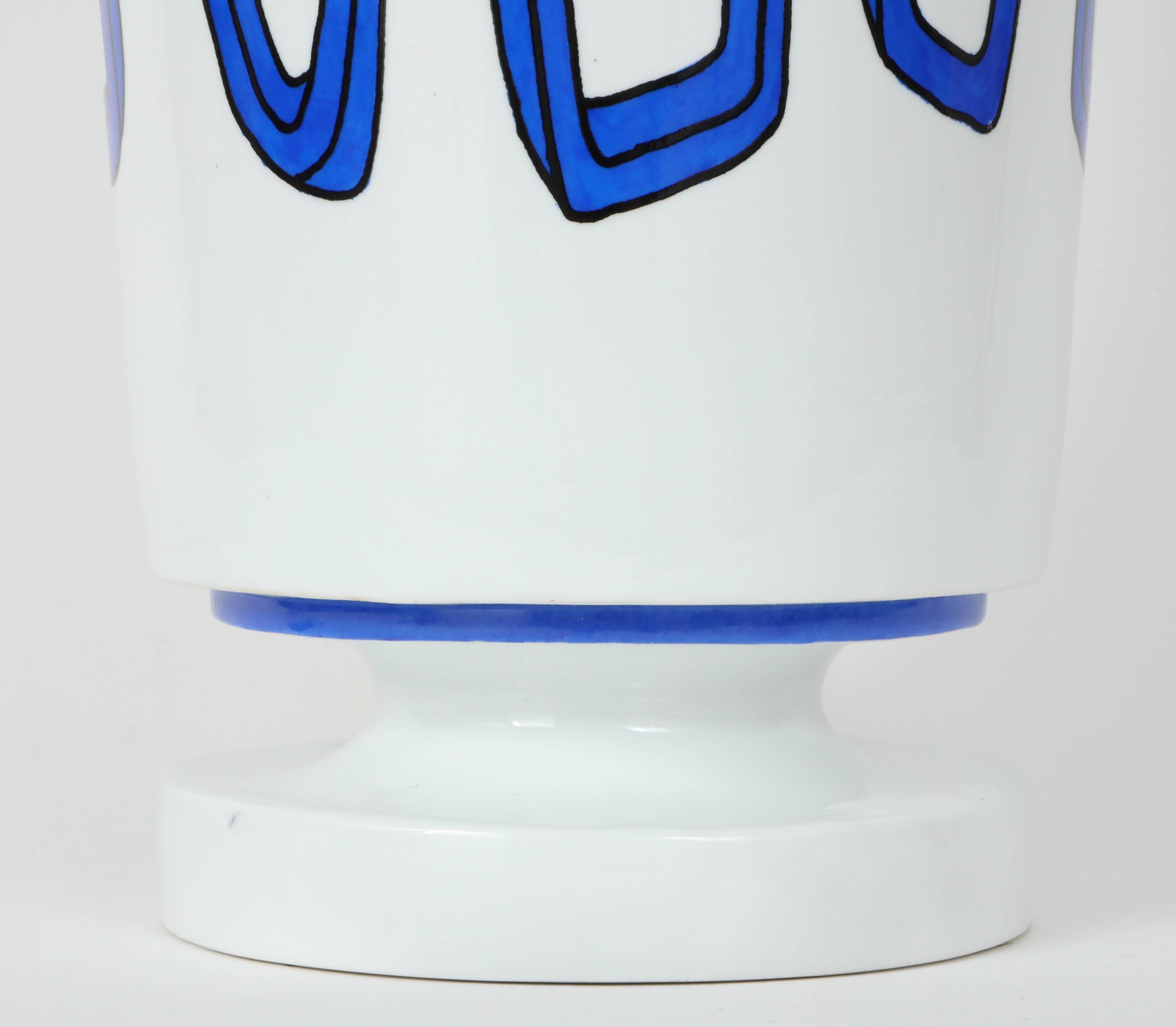 French Nicolas Blandin Blue Trimmed White Porcelain Ceramic Lamps 