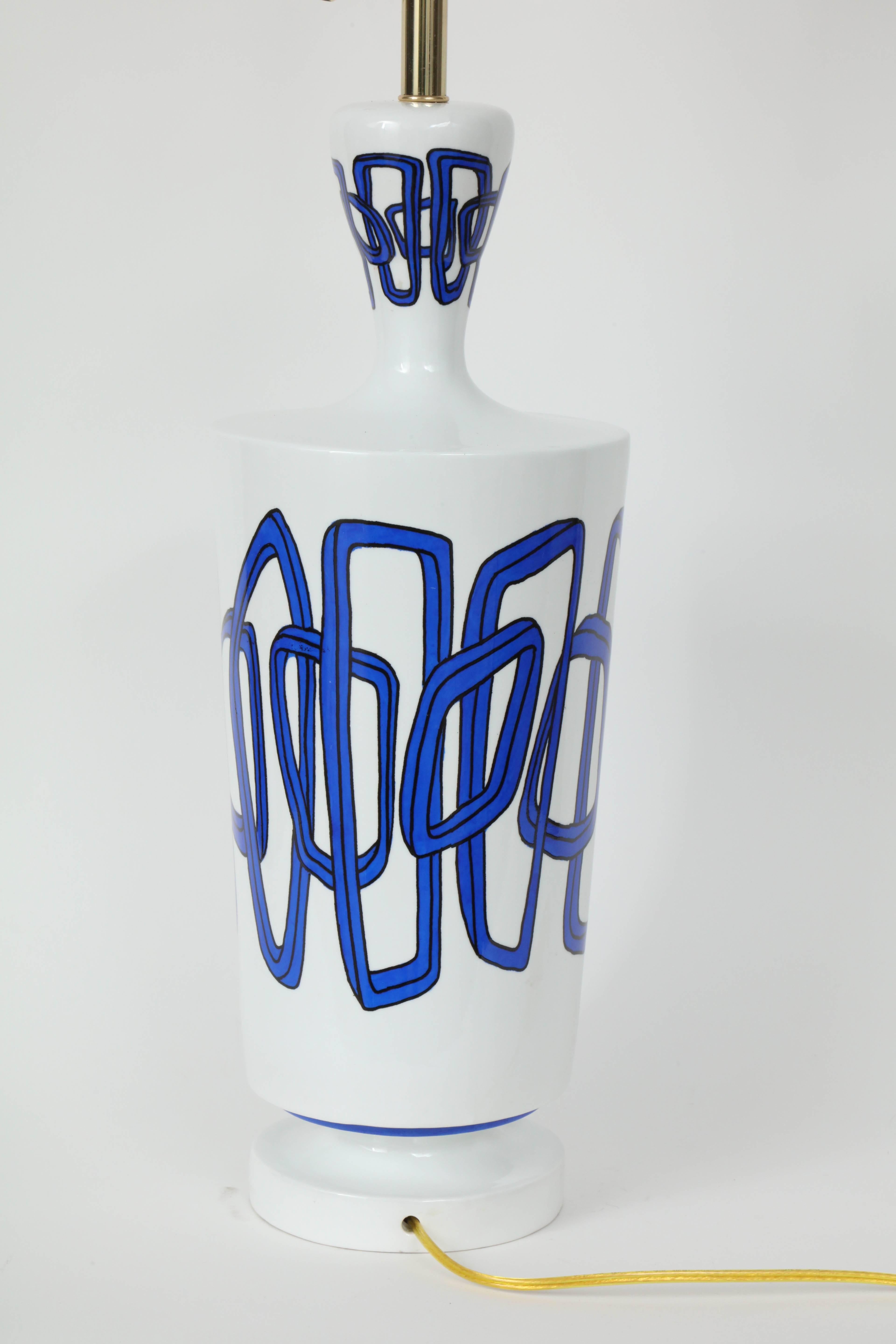 Nicolas Blandin Blue Trimmed White Porcelain Ceramic Lamps  1