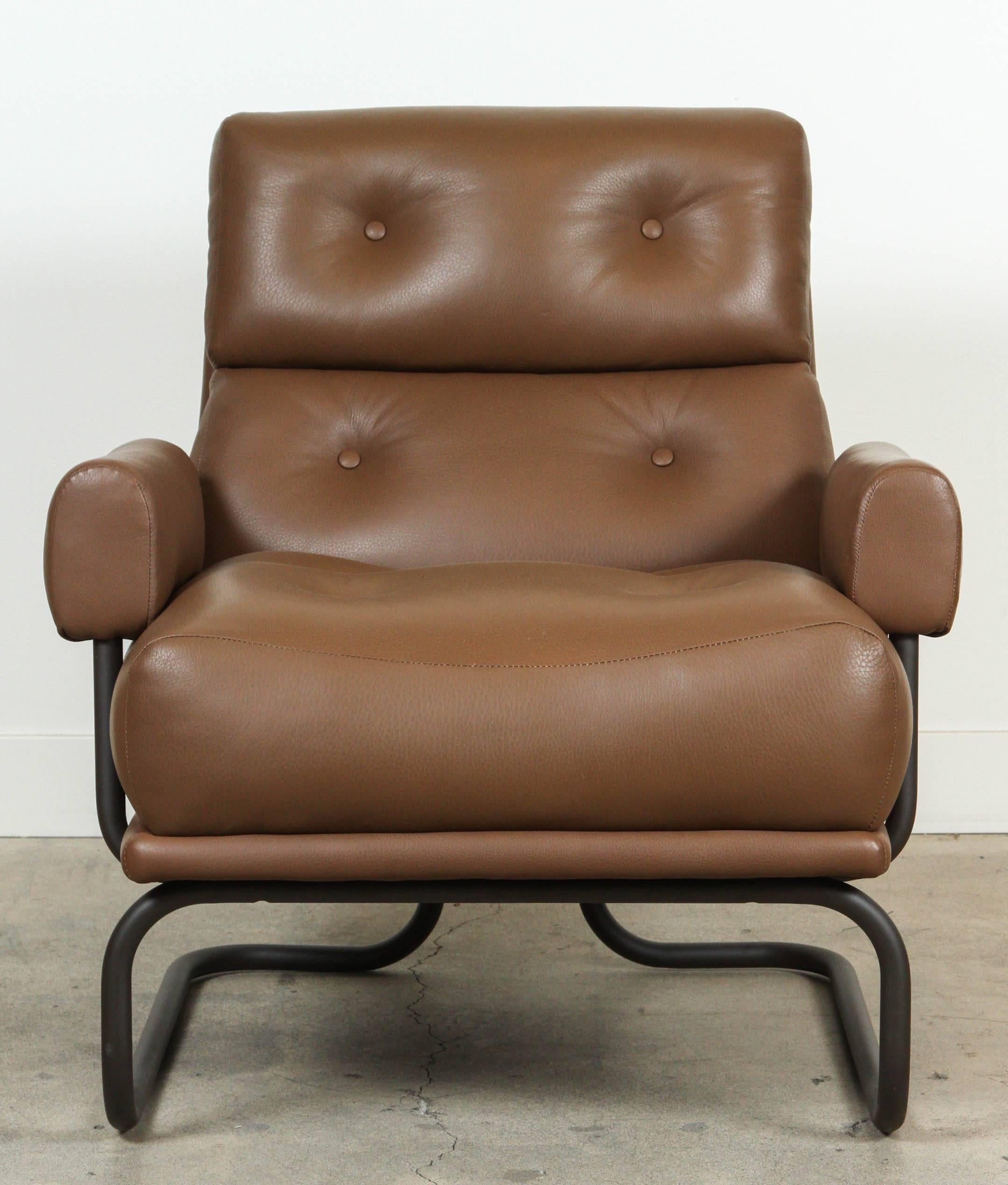 Mid-Century Modern Pair of Bronze and Leather Chairs for Stendig