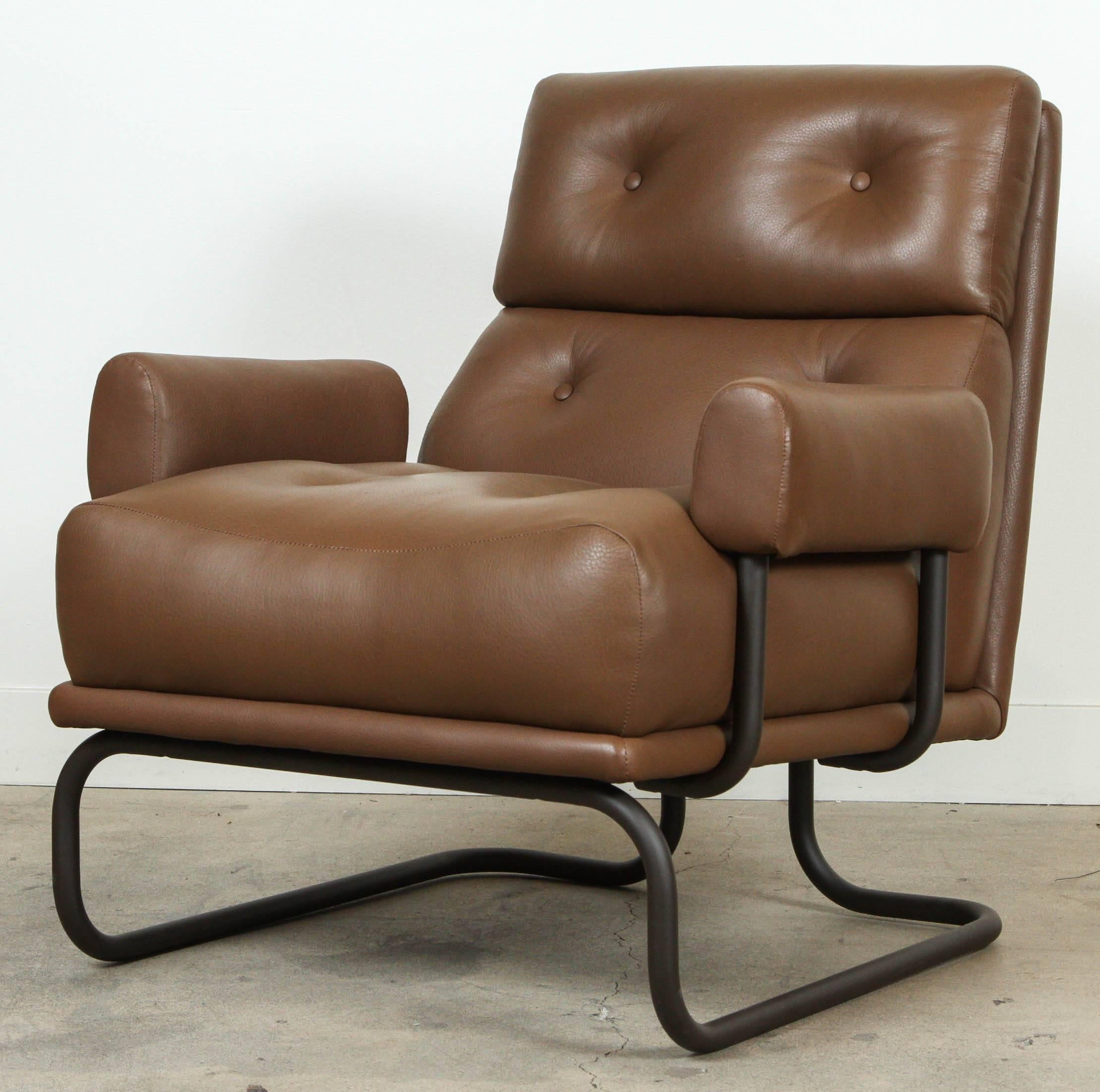 Pair of Bronze and Leather Chairs for Stendig In Excellent Condition In Los Angeles, CA