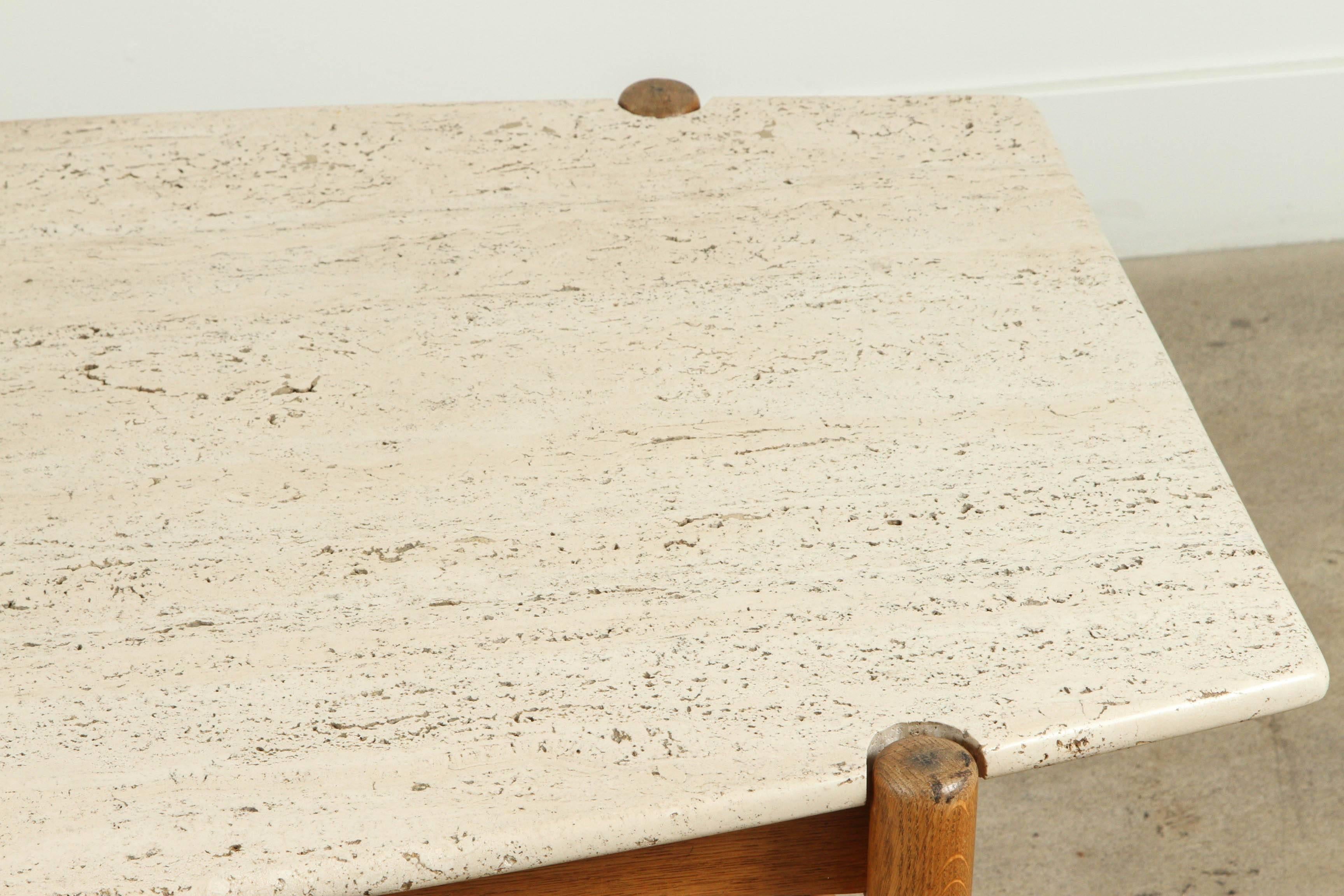 Mid-20th Century Travertine and Rattan Coffee Table by Bruno Mathsson for DUX