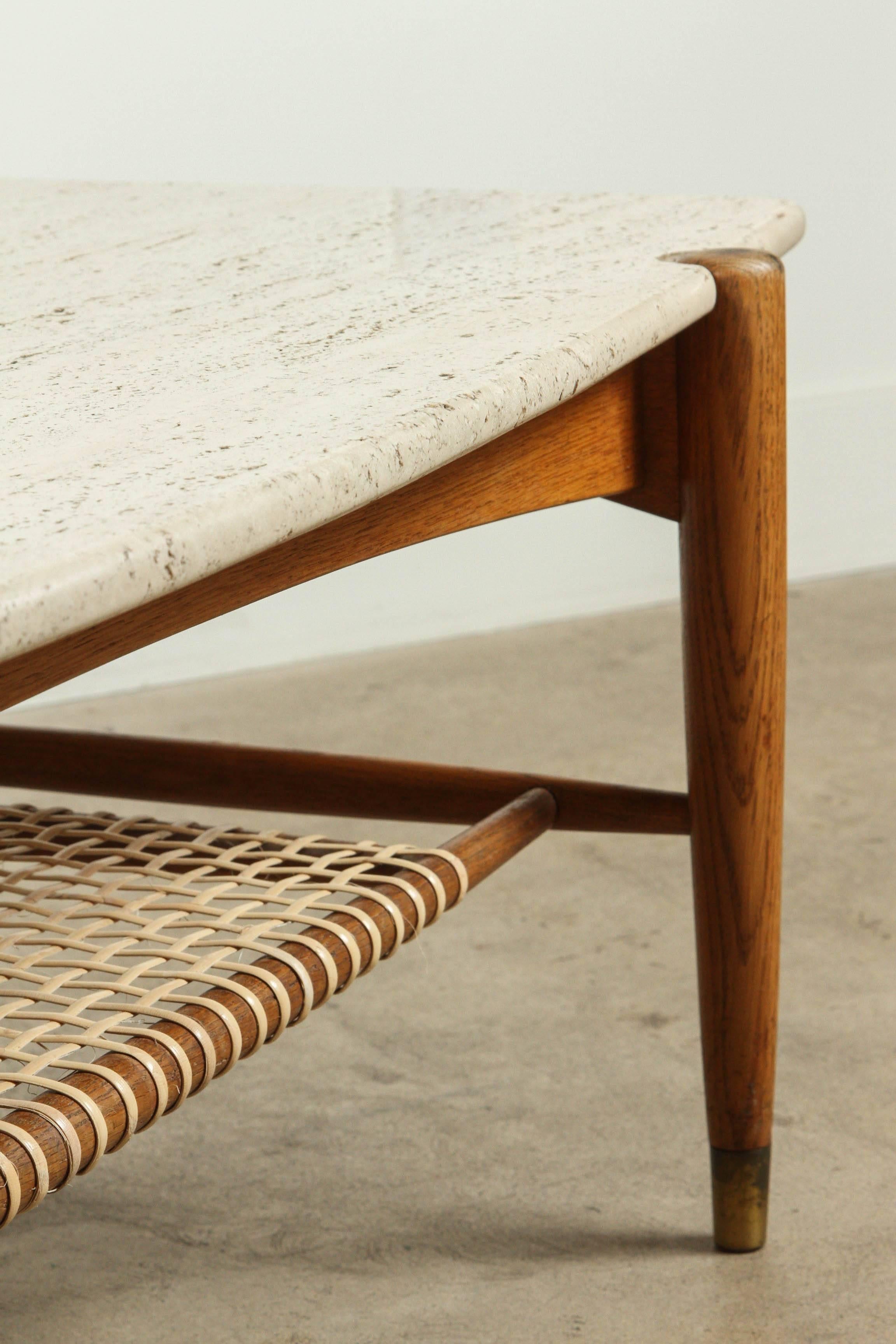 Travertine and Rattan Coffee Table by Bruno Mathsson for DUX 1