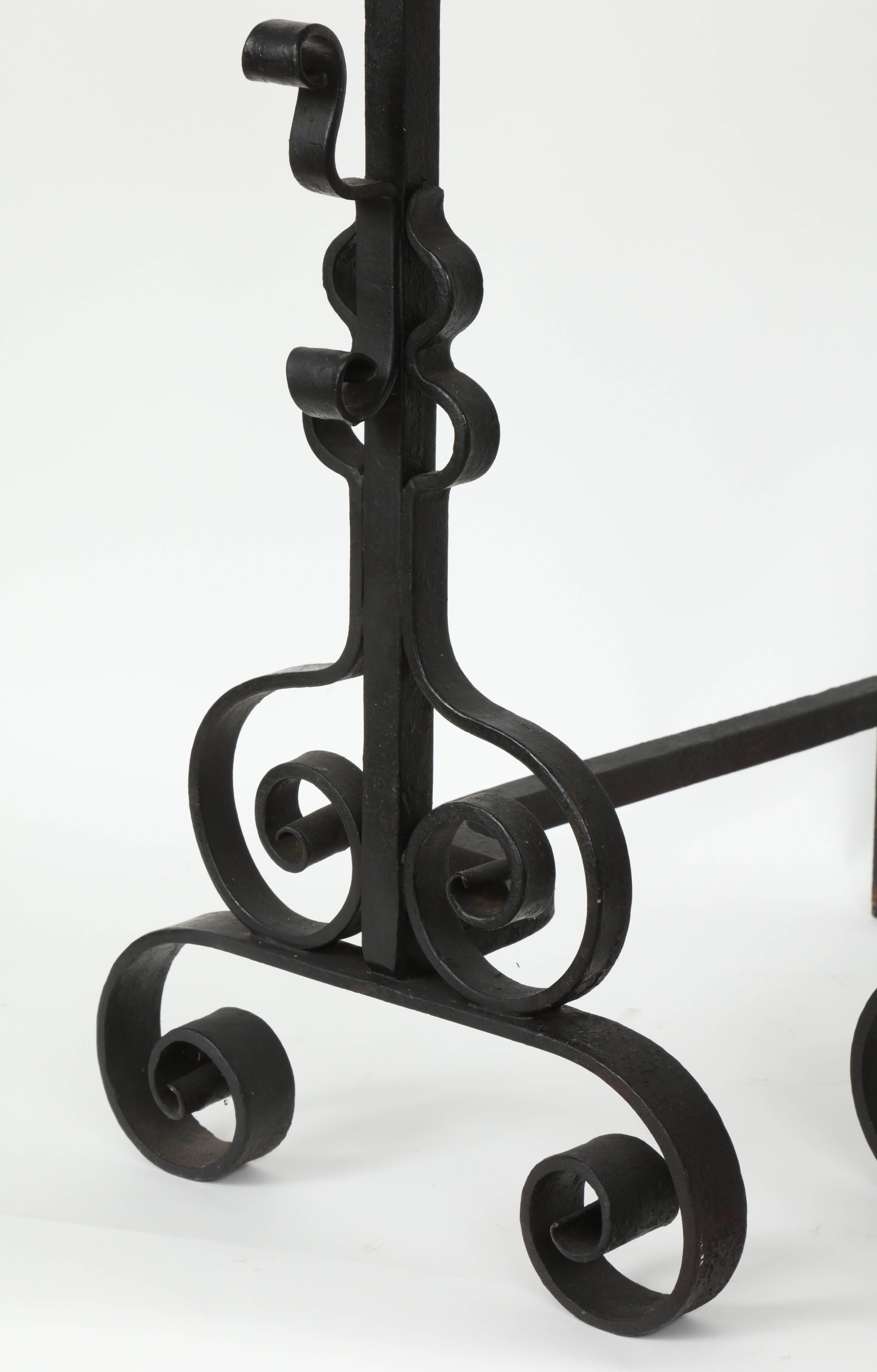 20th Century French 1930s Wrought Iron Andirons