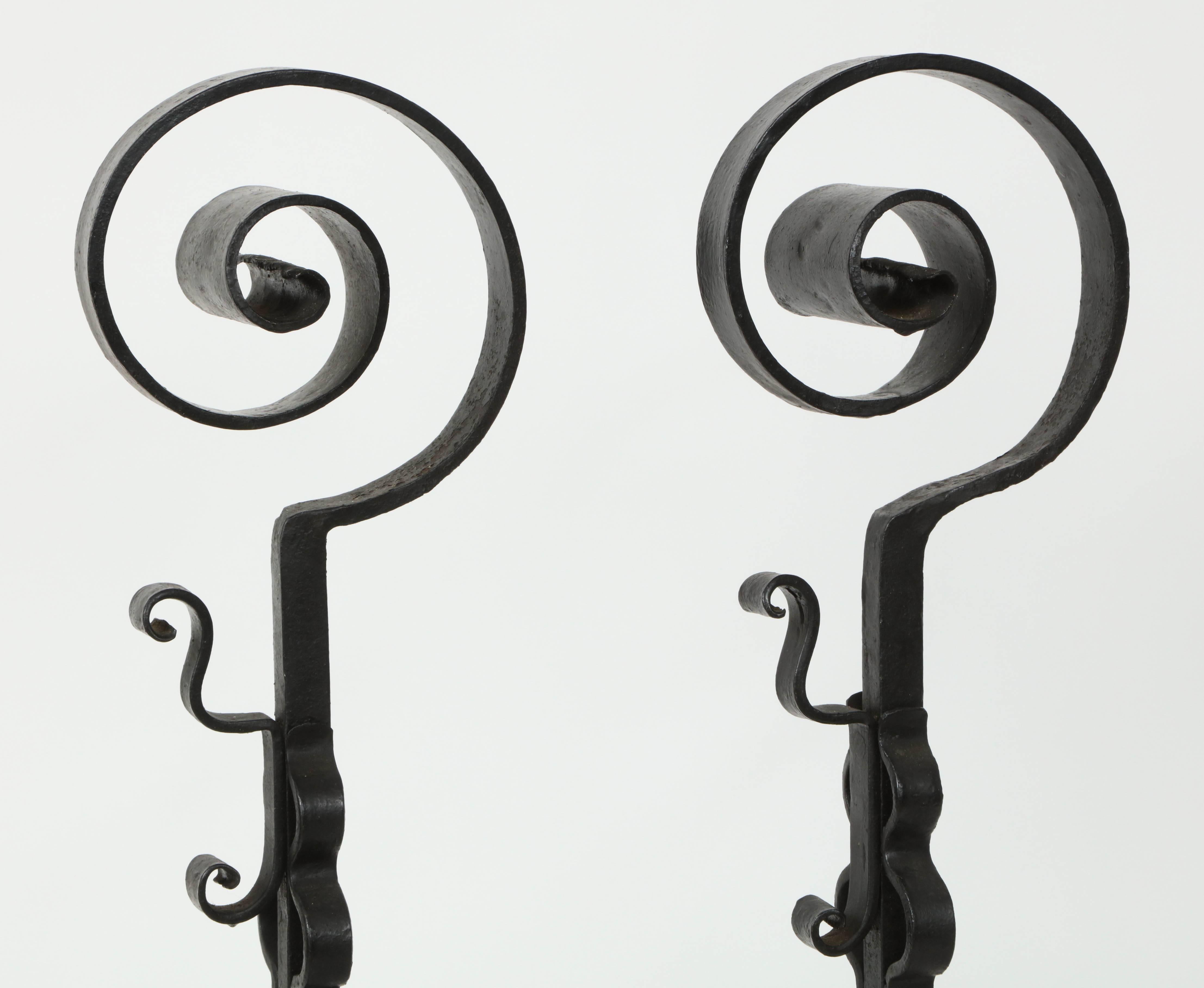 French 1930s Wrought Iron Andirons 2