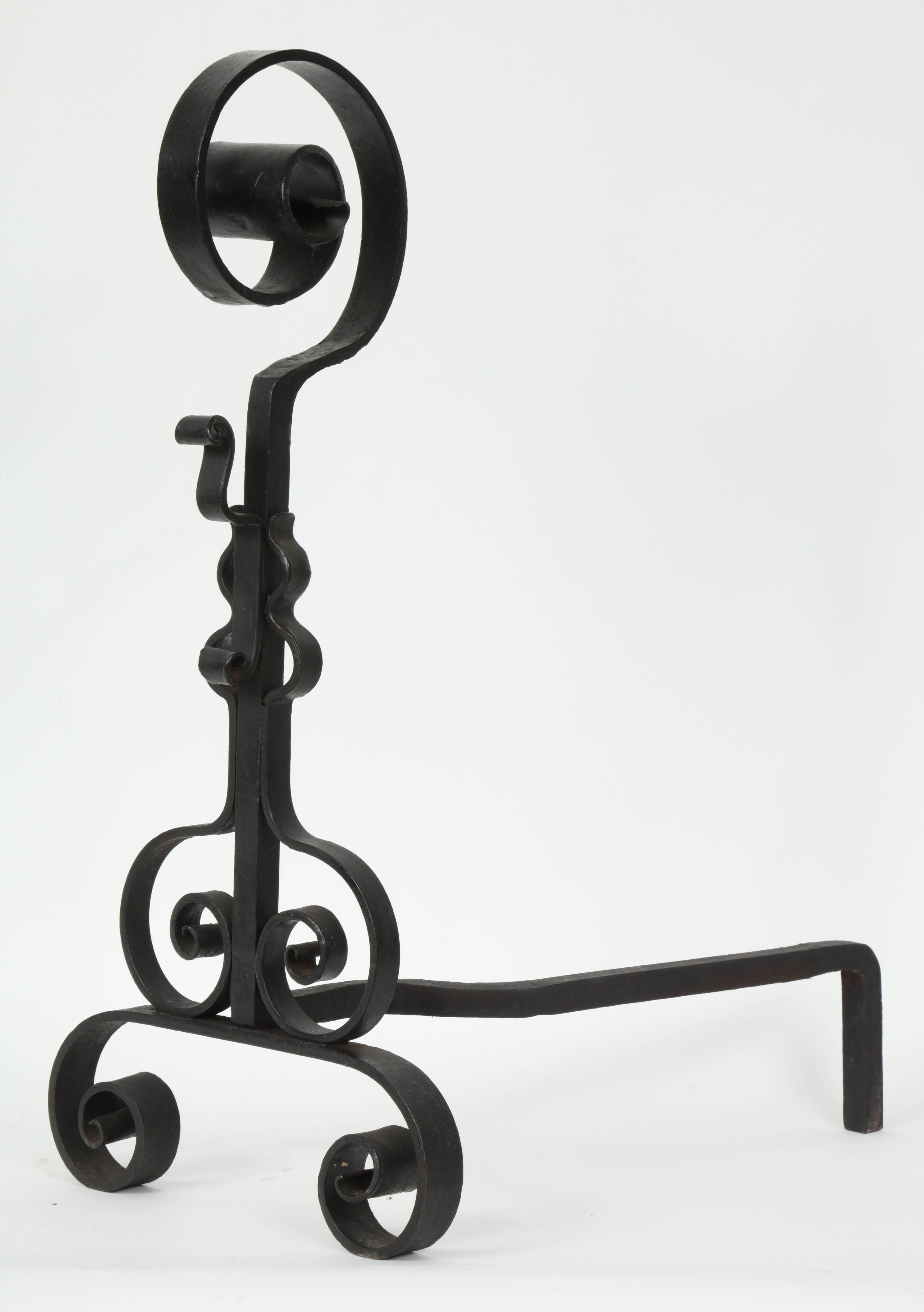 French 1930s Wrought Iron Andirons 3