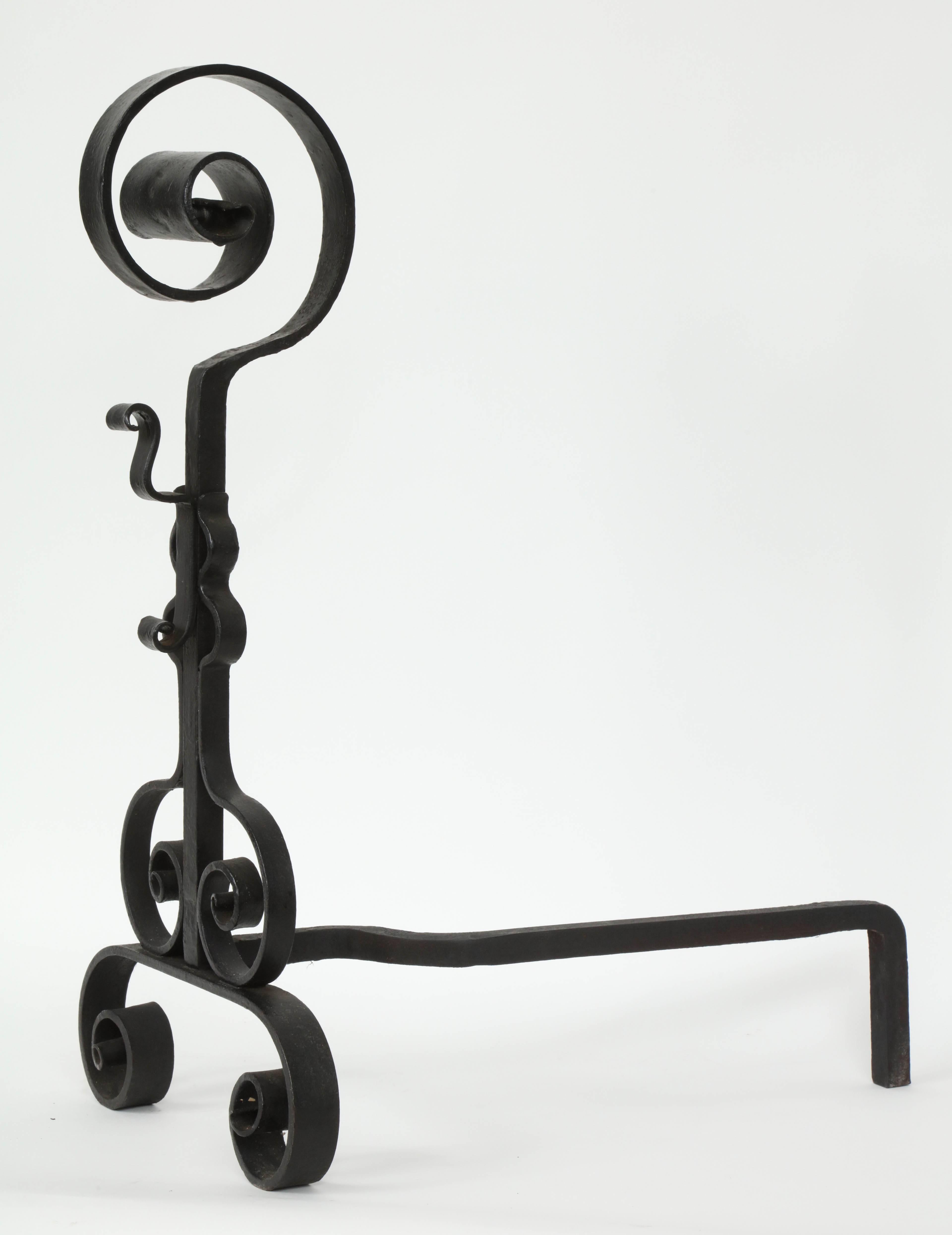 French 1930s Wrought Iron Andirons 4
