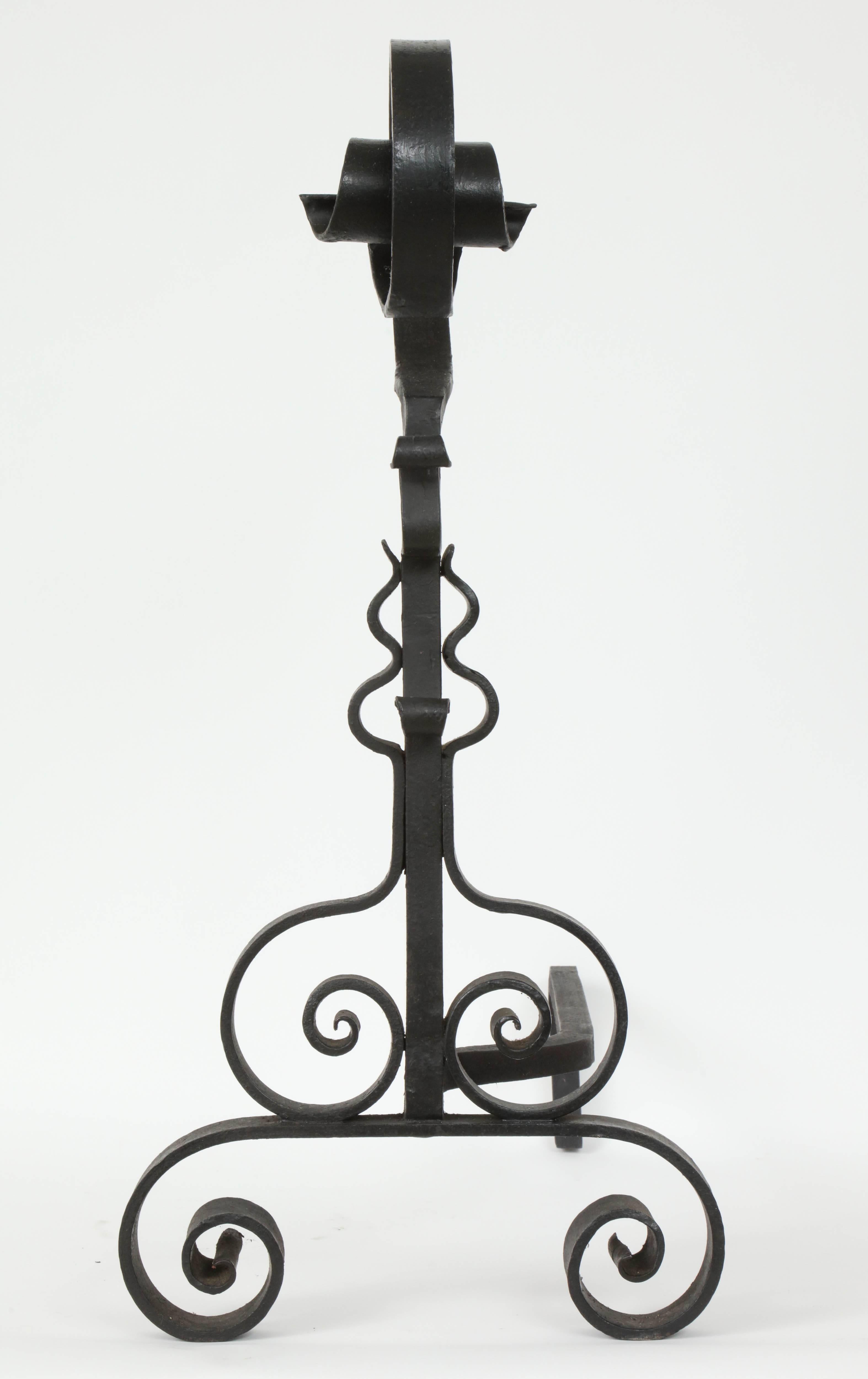 French 1930s Wrought Iron Andirons 5