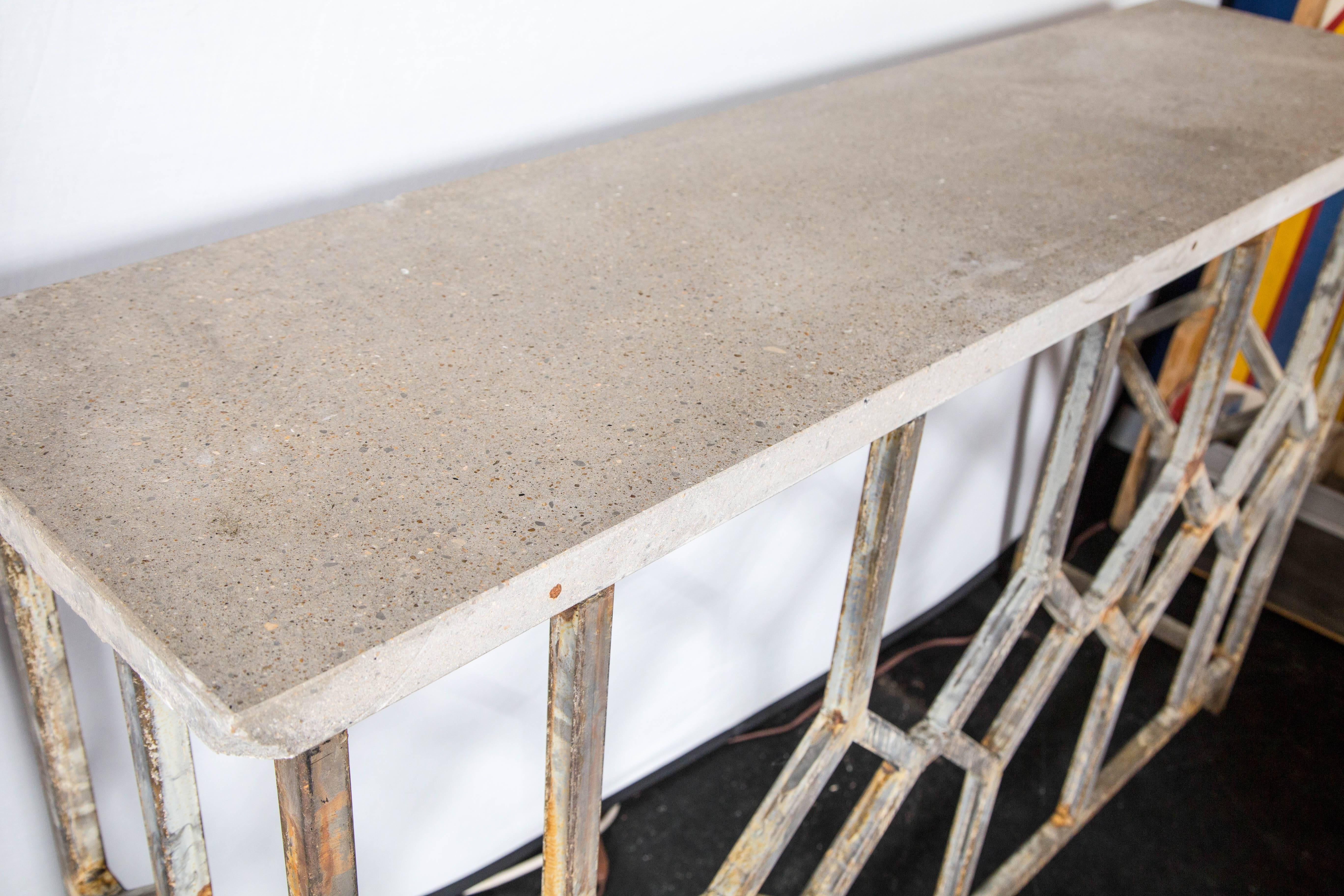 Industrial Style Steel Console Table with Cement Top In Good Condition In Stamford, CT