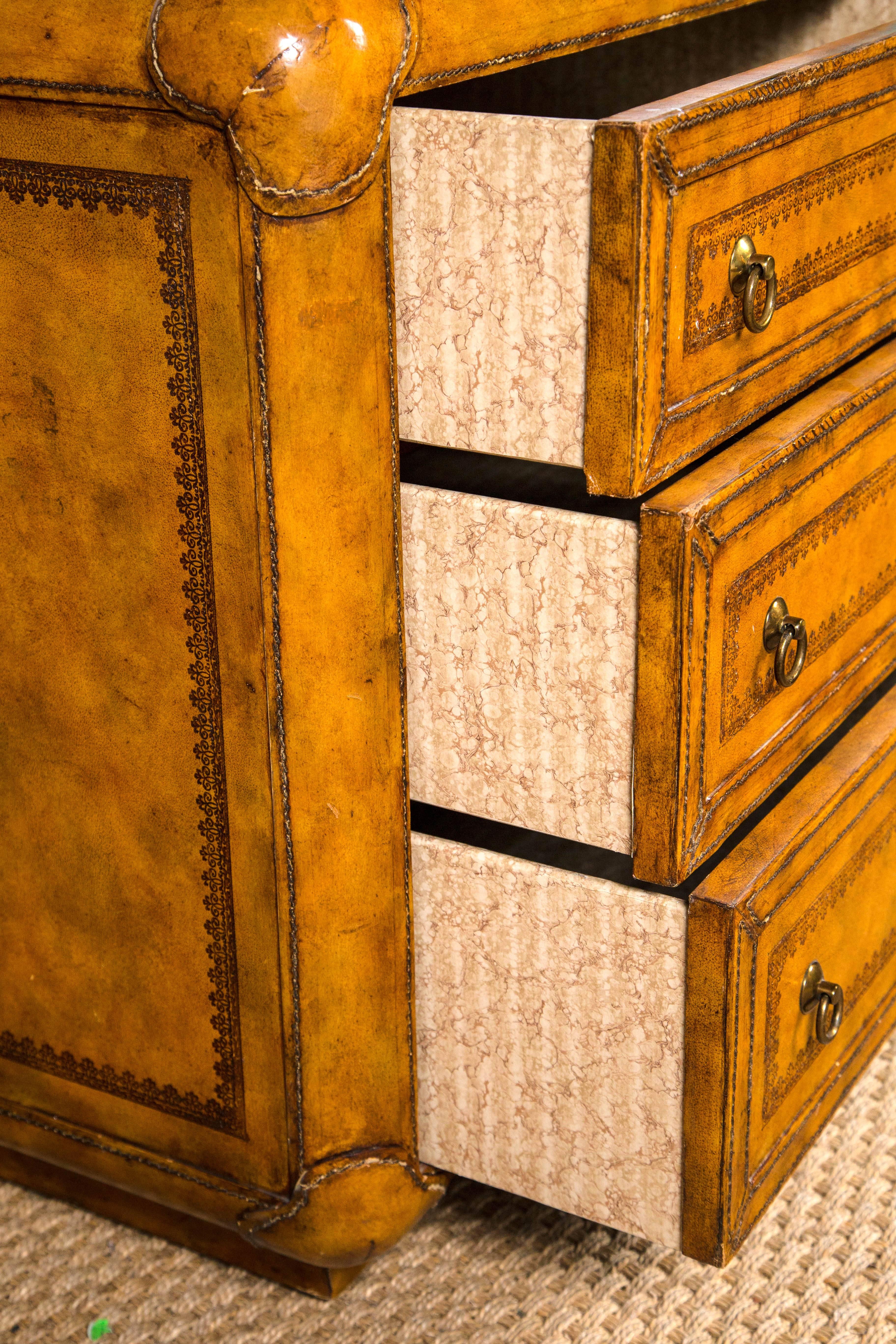 Embossed Maitland-Smith Leather-Clad Dresser