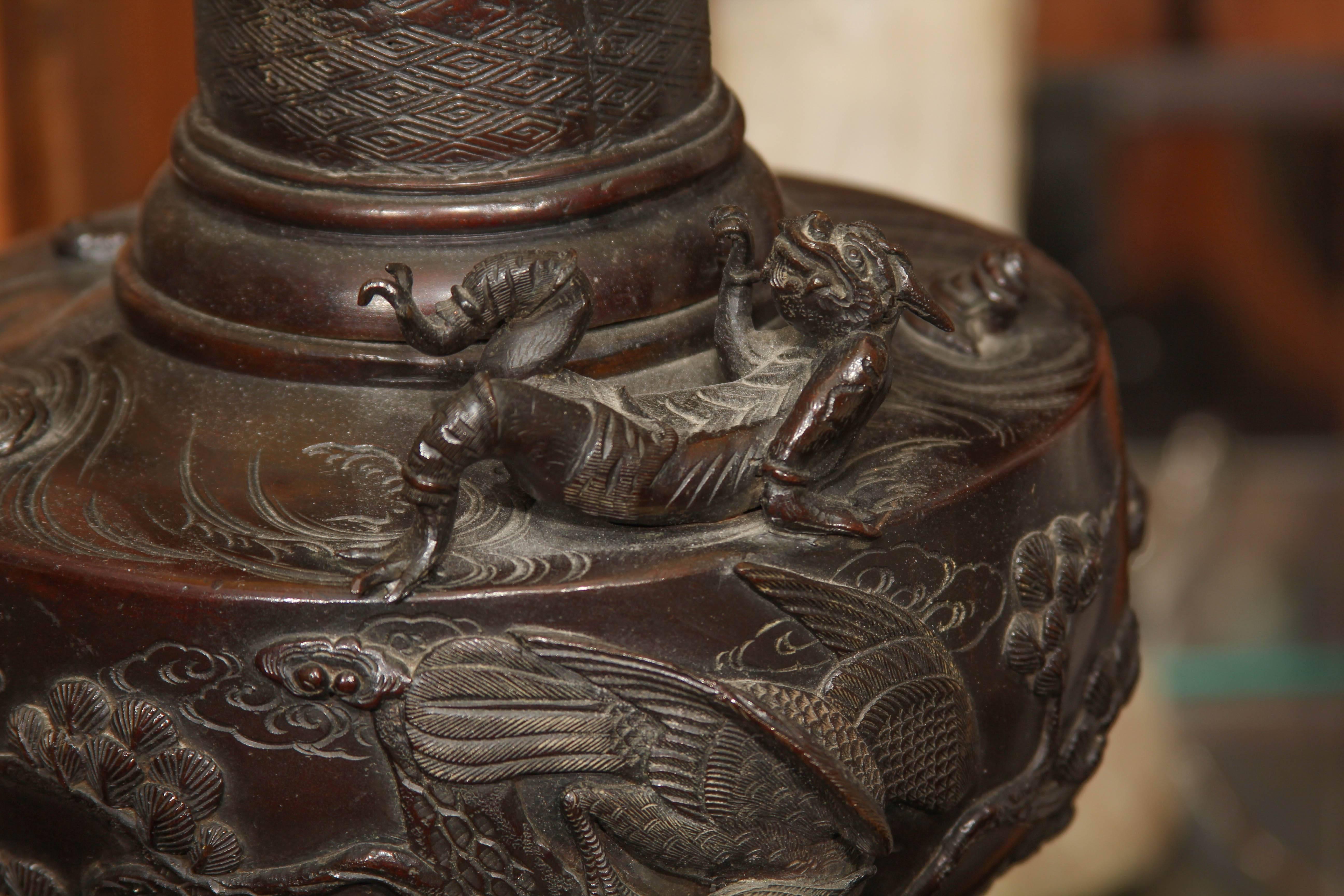 19th Century Japanese Bronze Lamp For Sale
