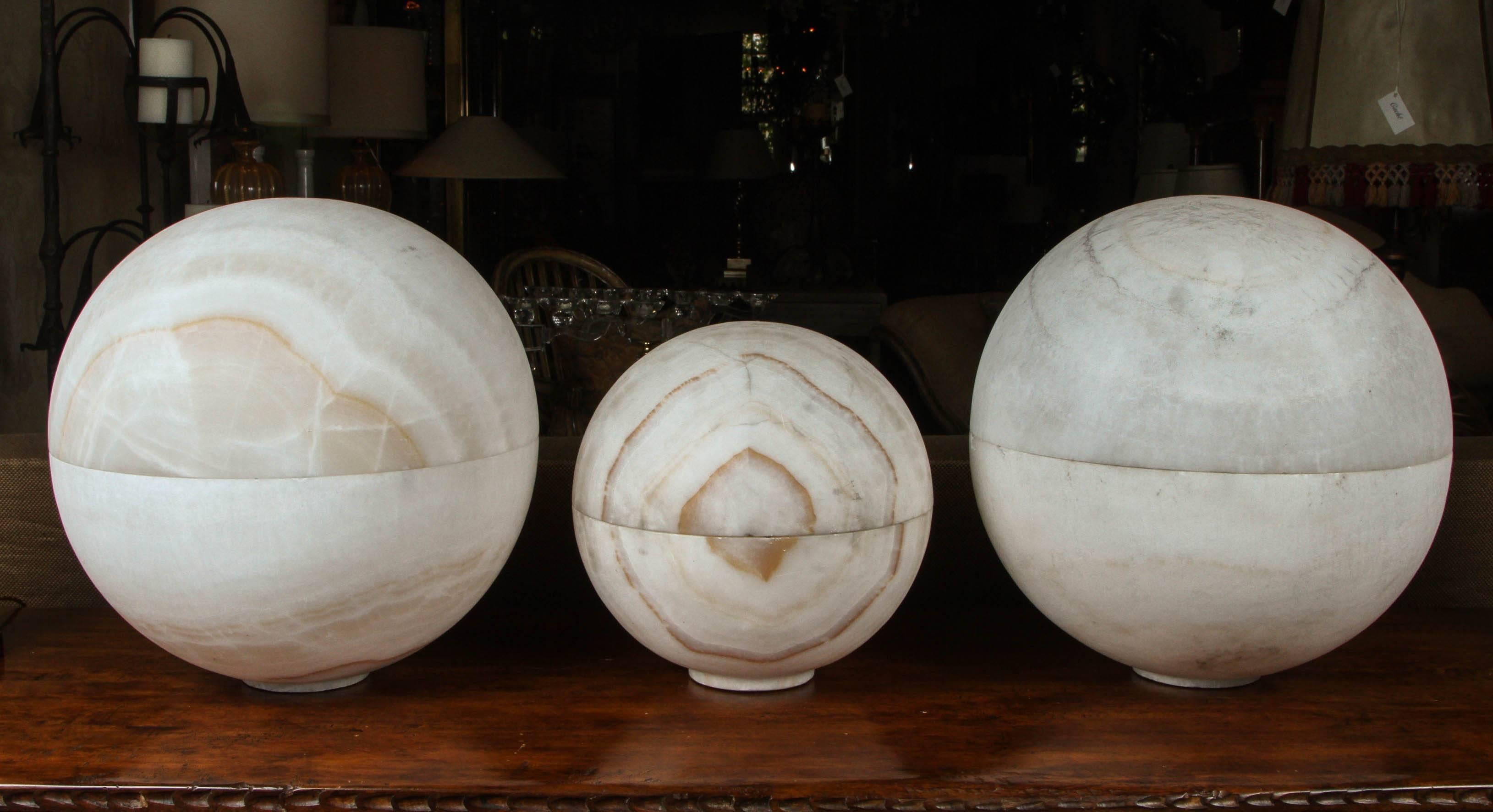 20th Century Carved Onyx Sphere Lighted Spheres