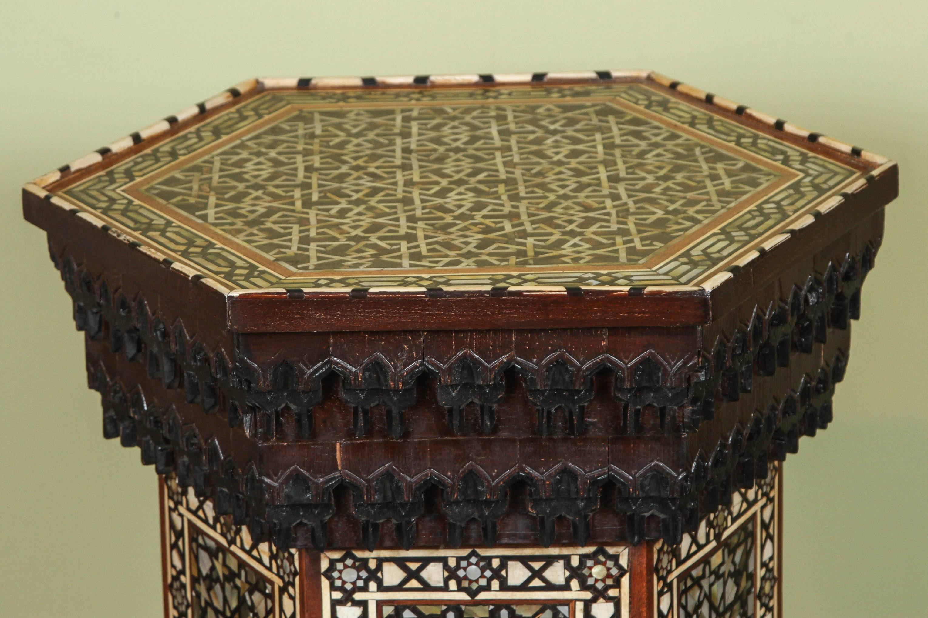 Moroccan A Fine Pair of Moorish Mother-of-Pearl Inlaid Hexagonal Stands