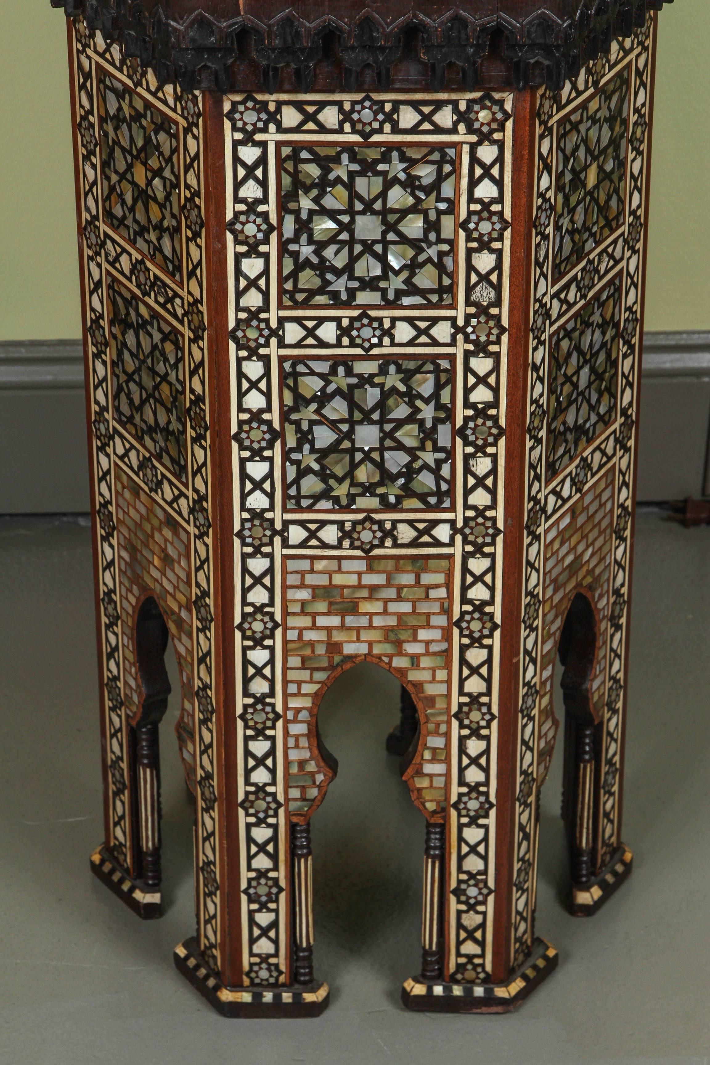 Inlay A Fine Pair of Moorish Mother-of-Pearl Inlaid Hexagonal Stands