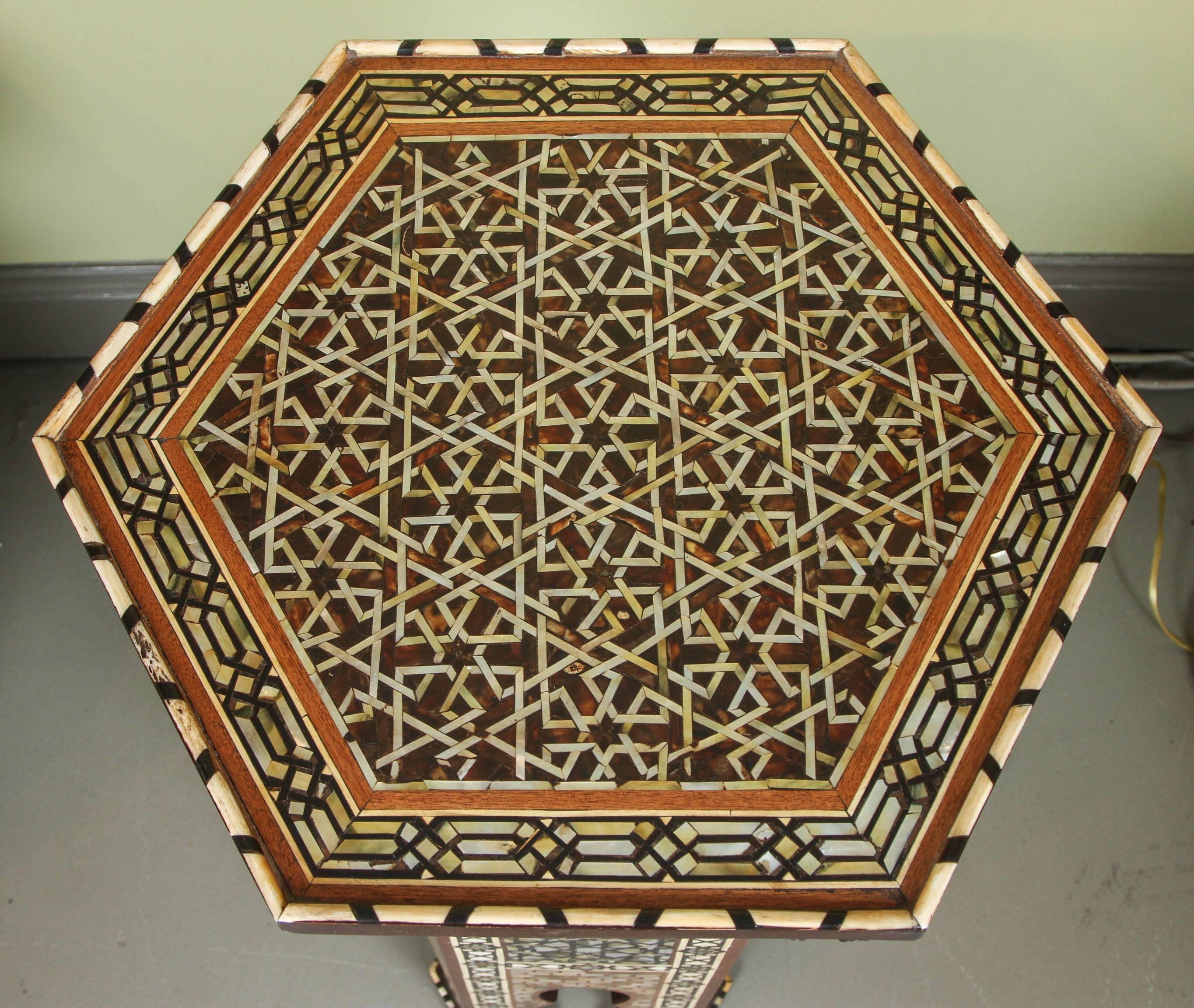A Fine Pair of Moorish Mother-of-Pearl Inlaid Hexagonal Stands 1