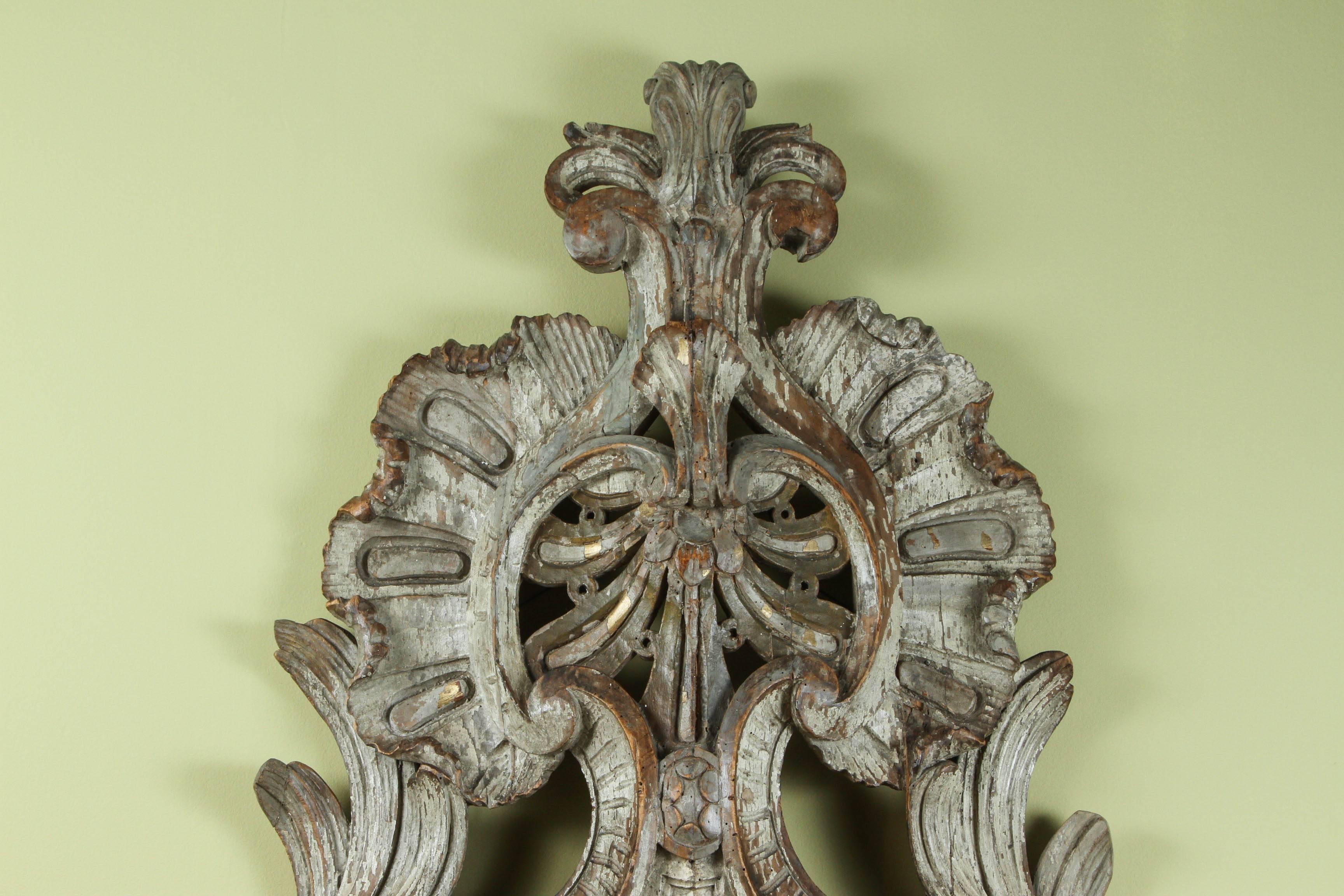 A Pair of 18th Century Italian Carved and Painted Three Candle Appliques 3