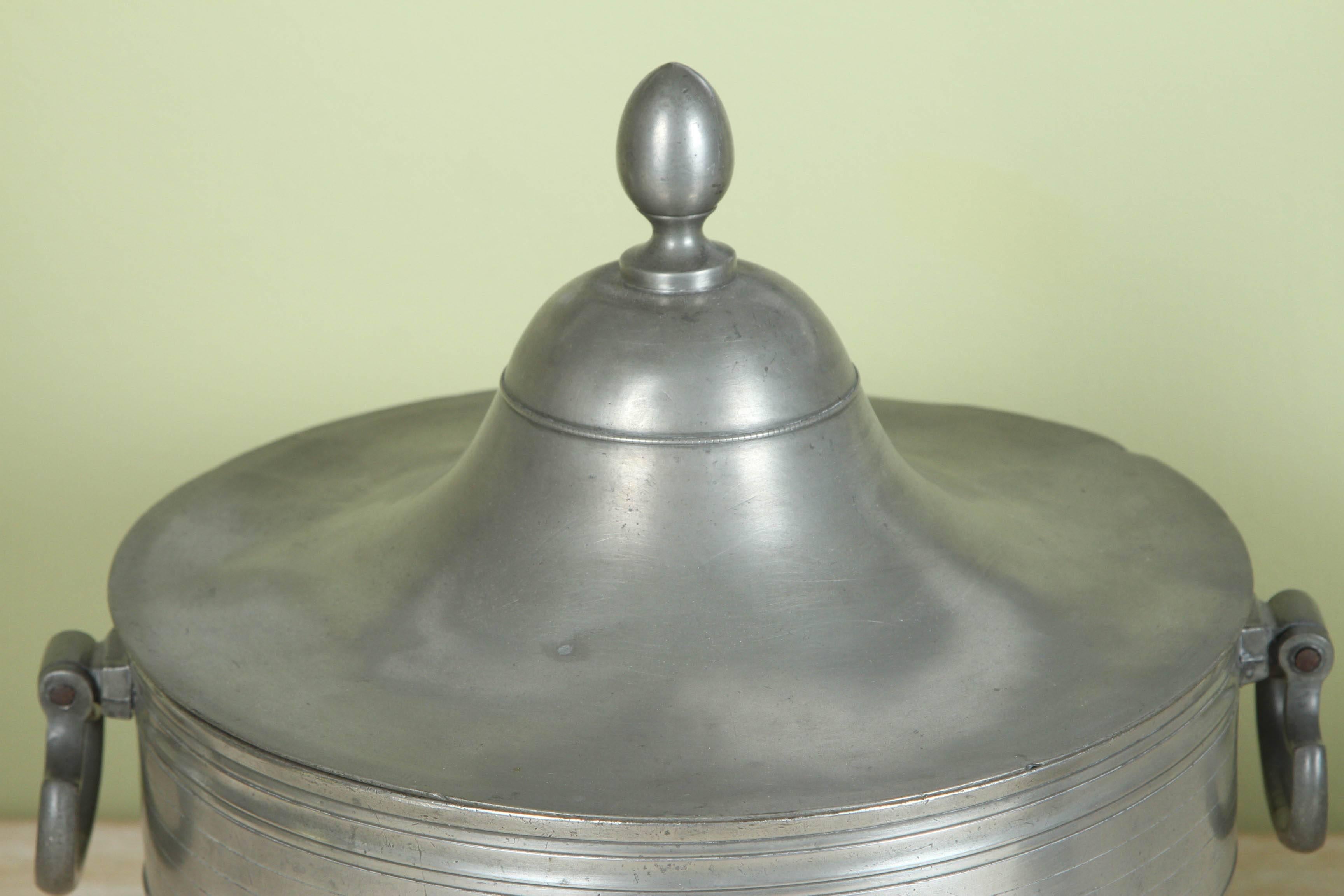 A Dutch early 19th century pewter tureen with cover from the Lauren Bacall Estate.