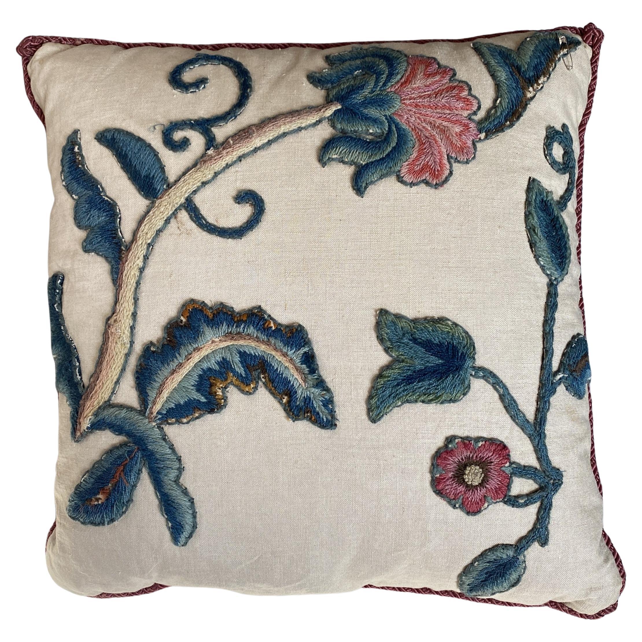 Art Nouveau Style Hand Embroidered Pillow / Cushion