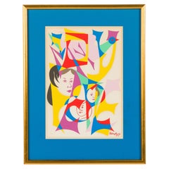 American Mid-Century Chaim Gross Multicolored Collage with Faces