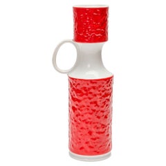 KPM West German Mid-Century Red and White Textured Porcelain Vase with Handle