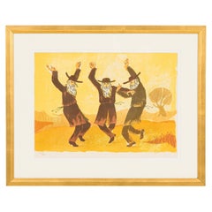 Sami Briss lithograph of three Jewish men dancing