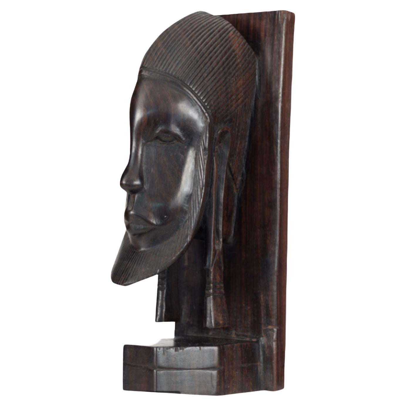 Vintage African-Style Carved Rosewood Head Sculpture