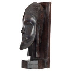 Vintage African-Style Carved Rosewood Head Sculpture