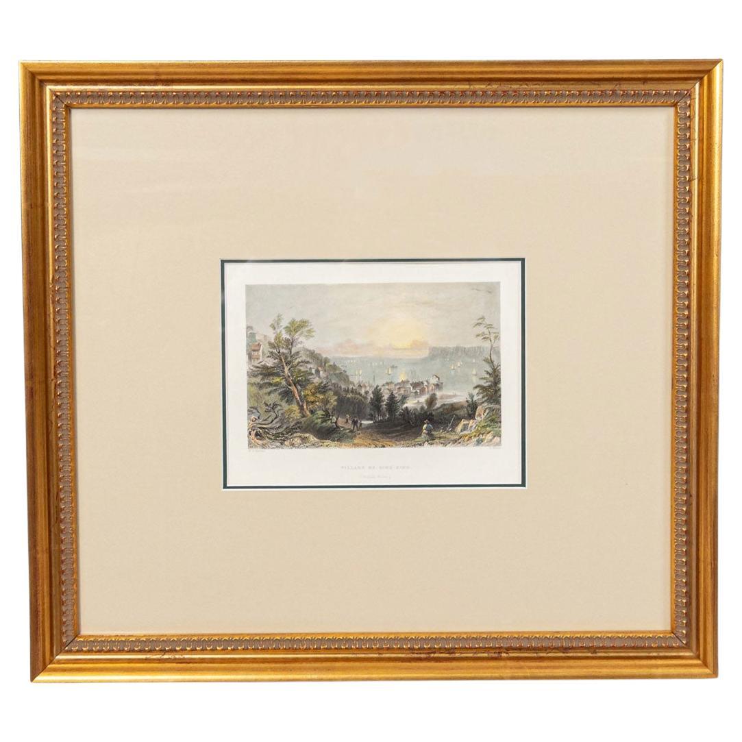 Hudson River Color Engraving of a Town For Sale