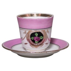 Set of 3 French Victorian Pink Porcelain Teacups and Saucers
