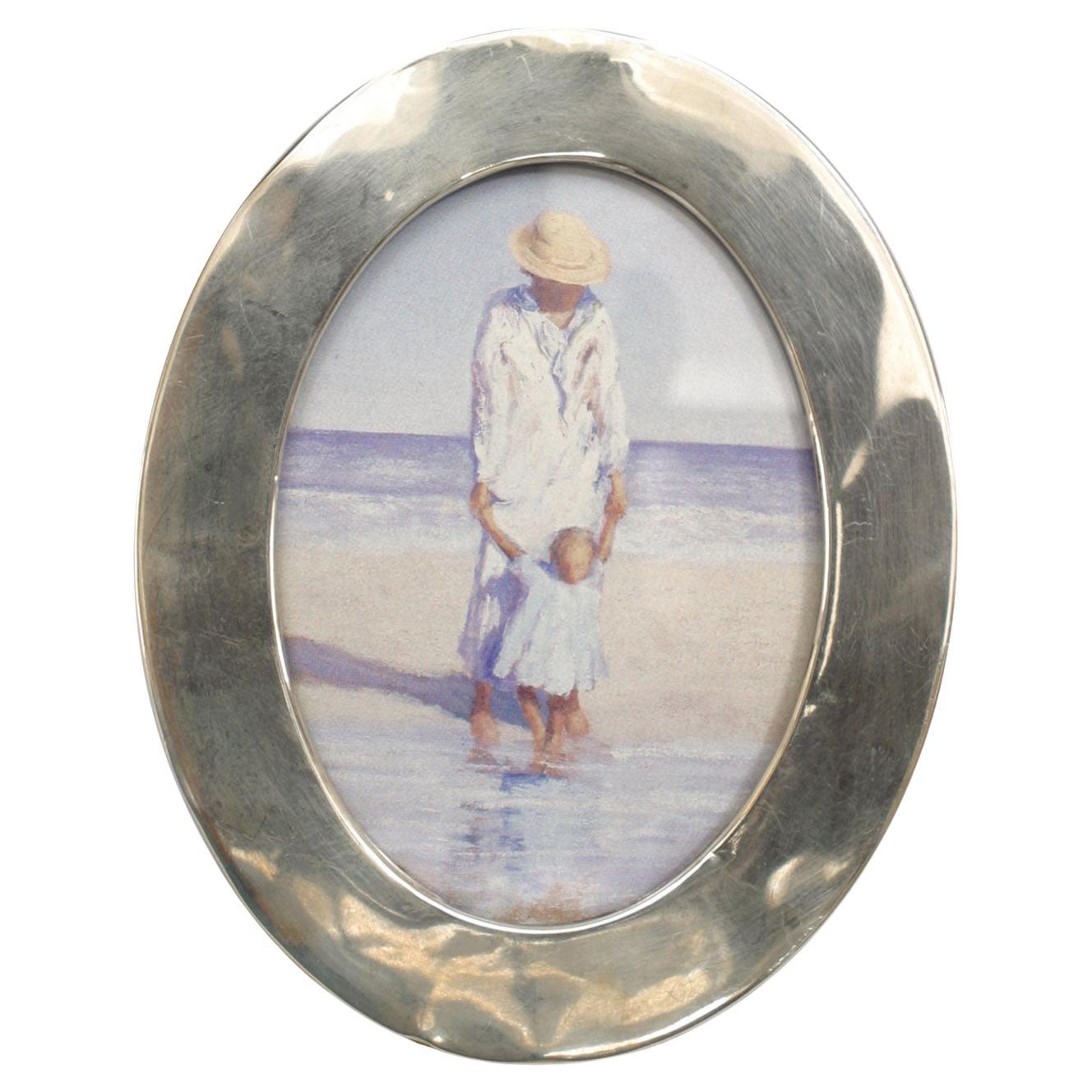 English Victorian Silver Oval Picture Frame For Sale