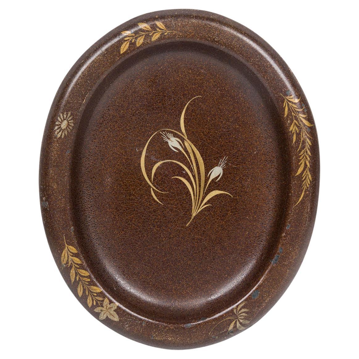 19th Century English Regency Lacquered Oval Tray with Heron Motif For Sale