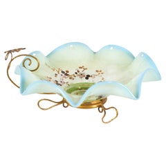 Bonbonnière victorienne française en opaline bleue
