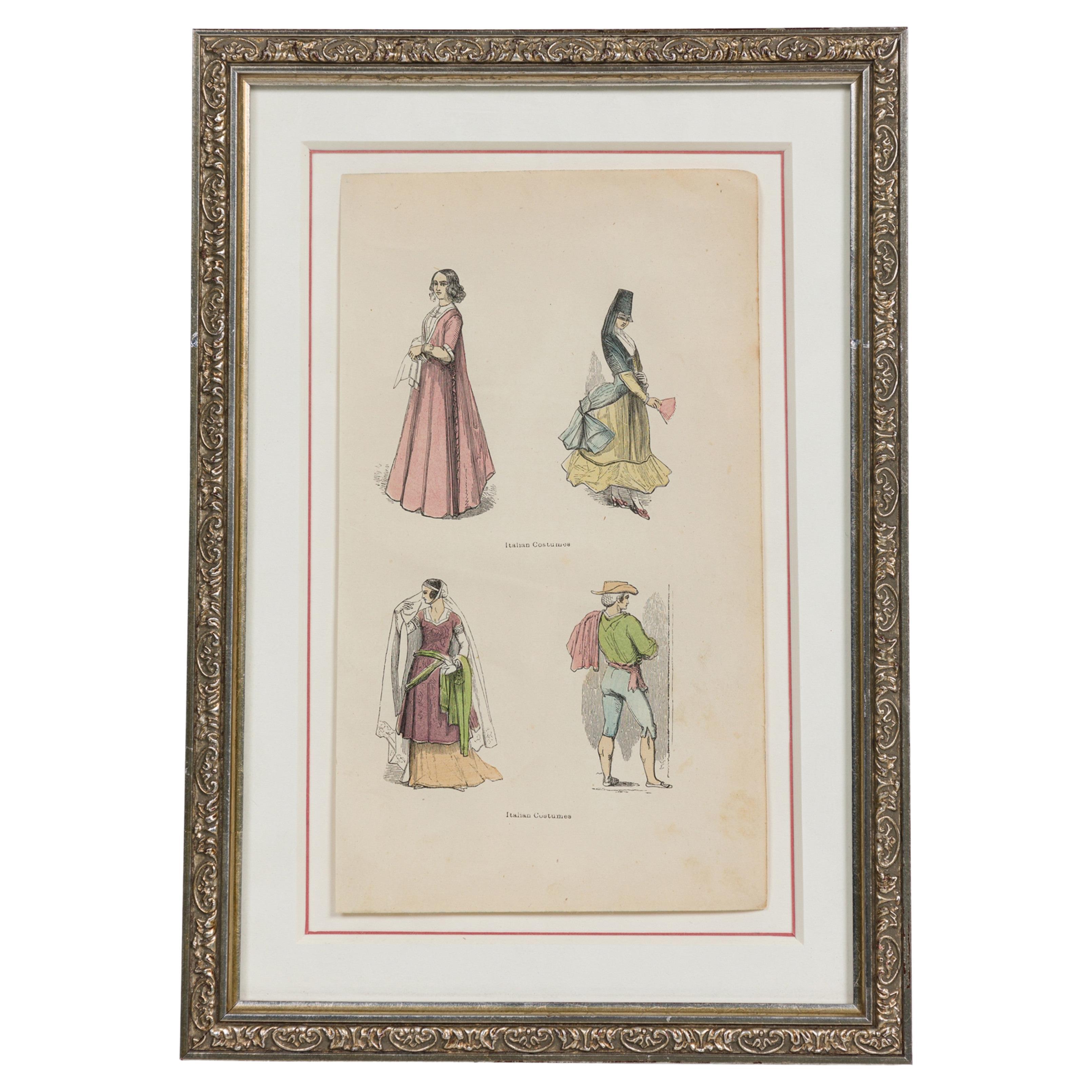 English Victorian Print of 4 Italian Noble Attires
