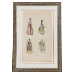 English Victorian Print of 4 Italian Noble Attires