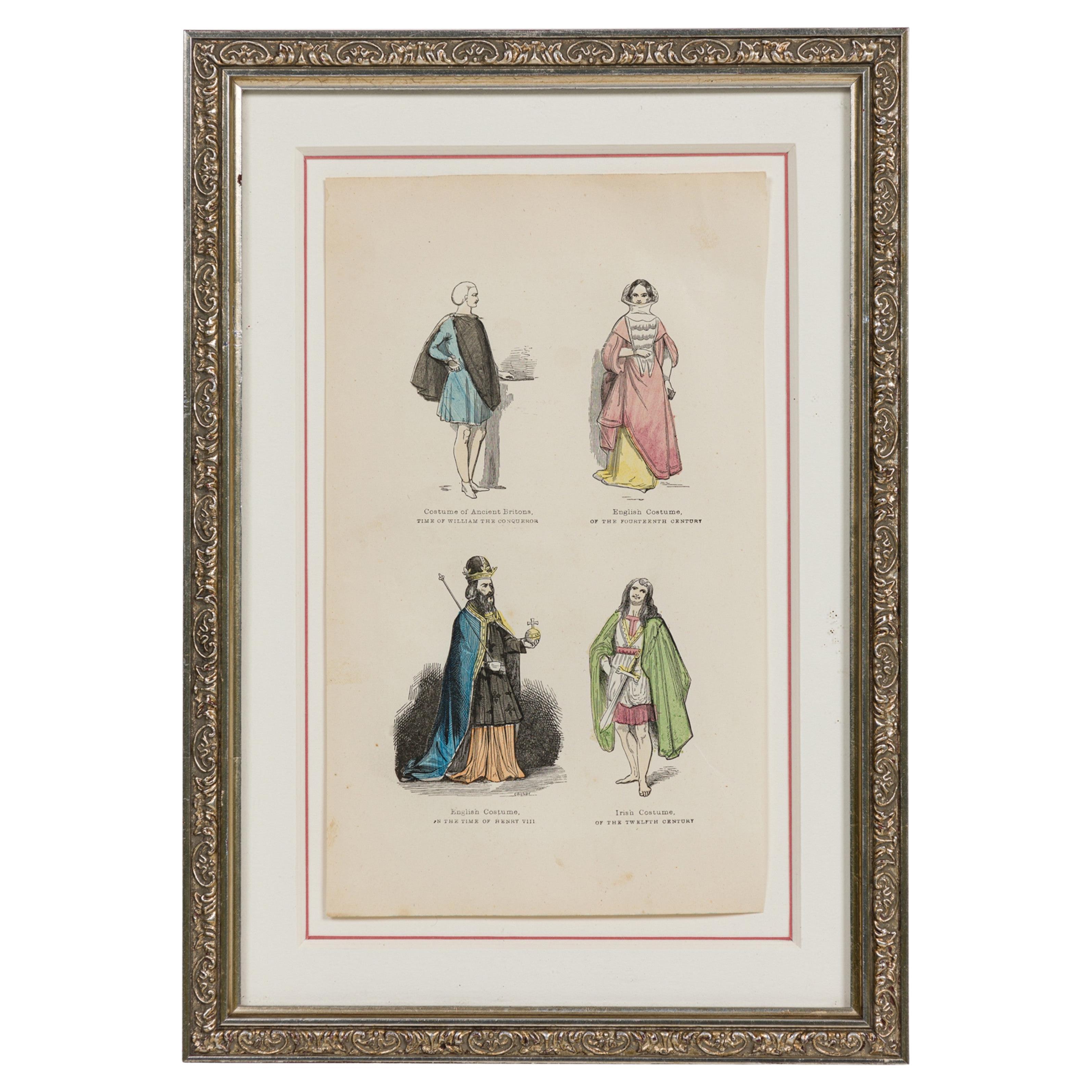 Estampas Victorianas Inglesas de 4 Atuendos Nobiliarios Ingleses en venta