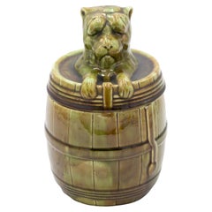 Boîte à chien et tonneau en porcelaine de l'époque victorienne anglaise