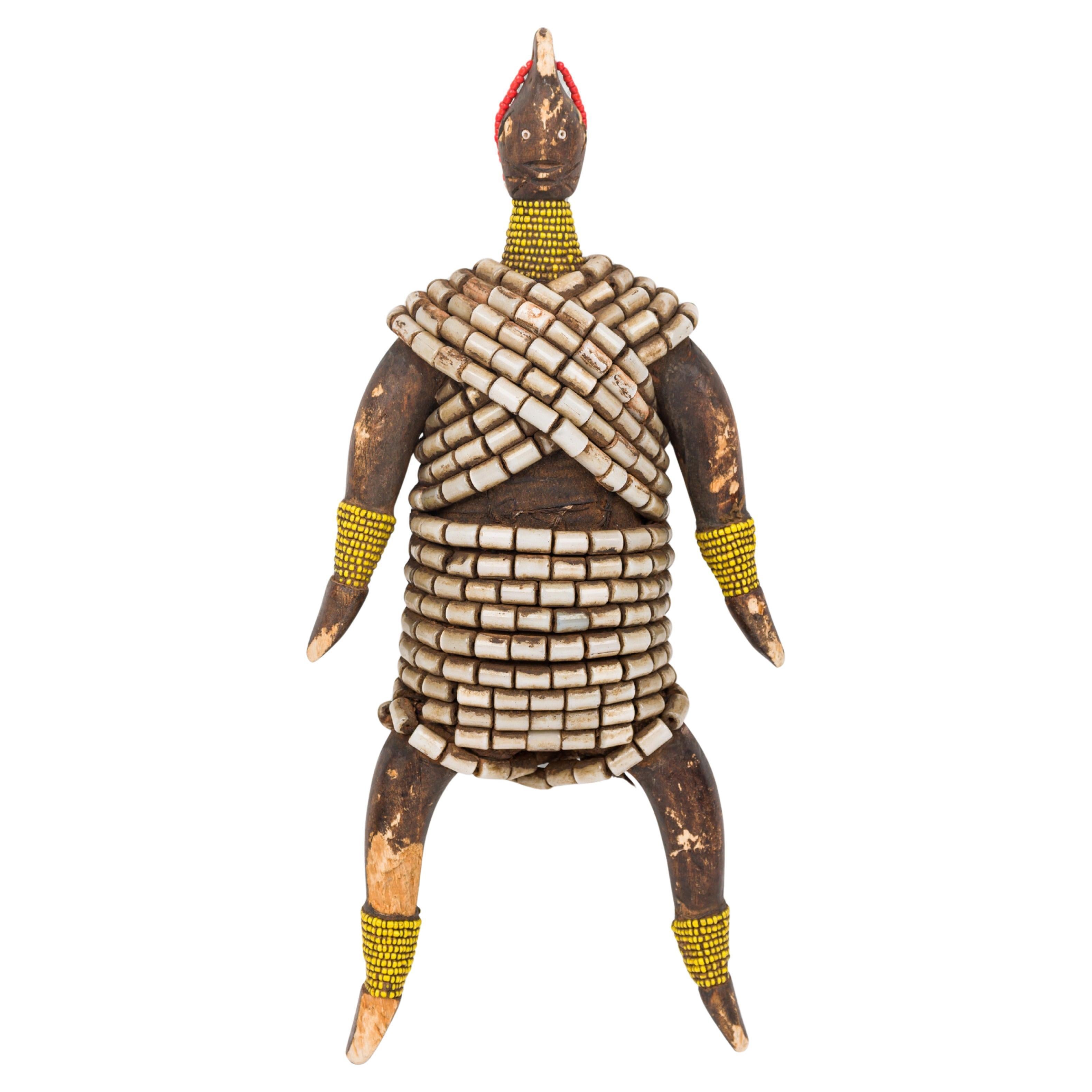 African Cameroon 20th Century Carved Wood & Beaded Namur Doll Female Figure