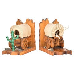 Pair of American Rustic Covered Wagon Bookends