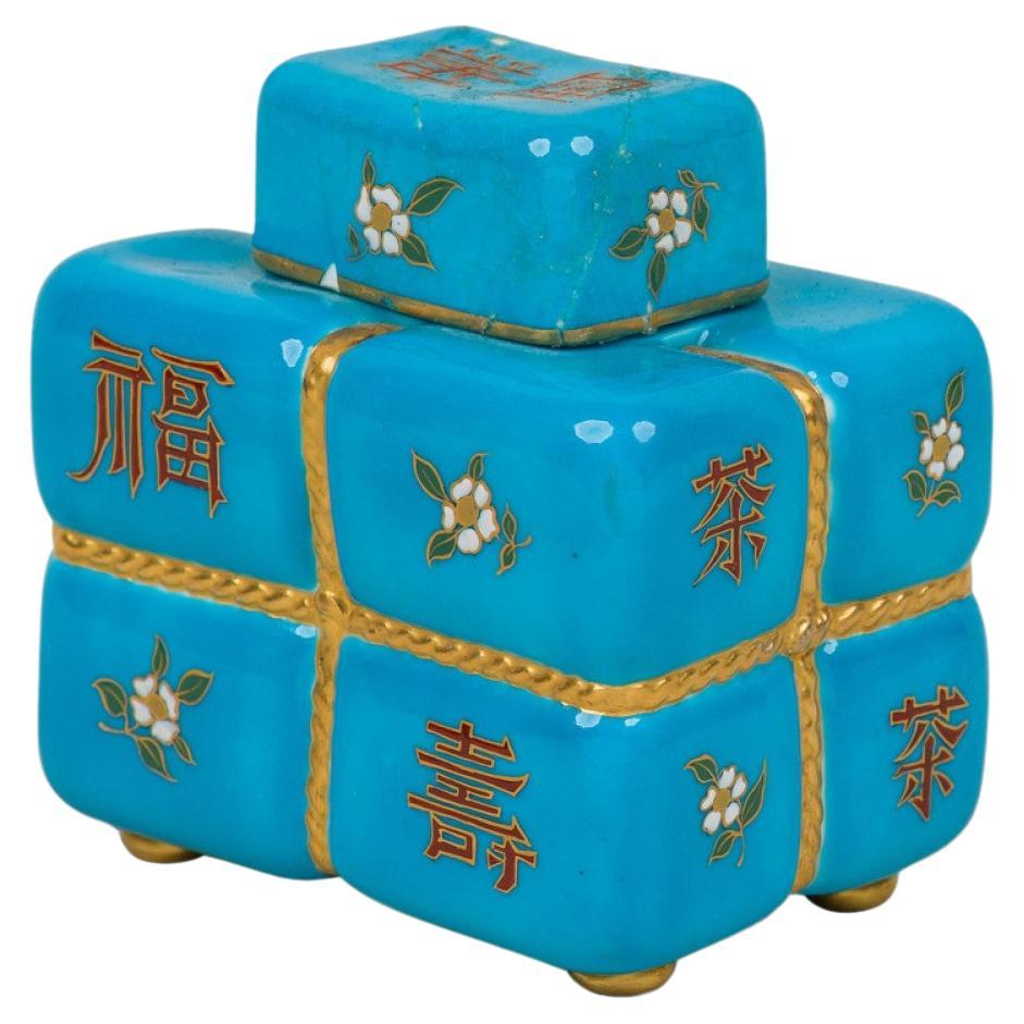 Chinese Blue Floral Cubical Urn For Sale