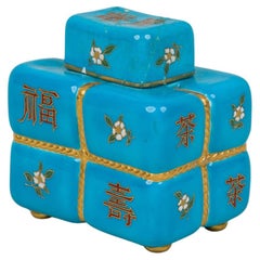 Urna cubica cinese floreale blu